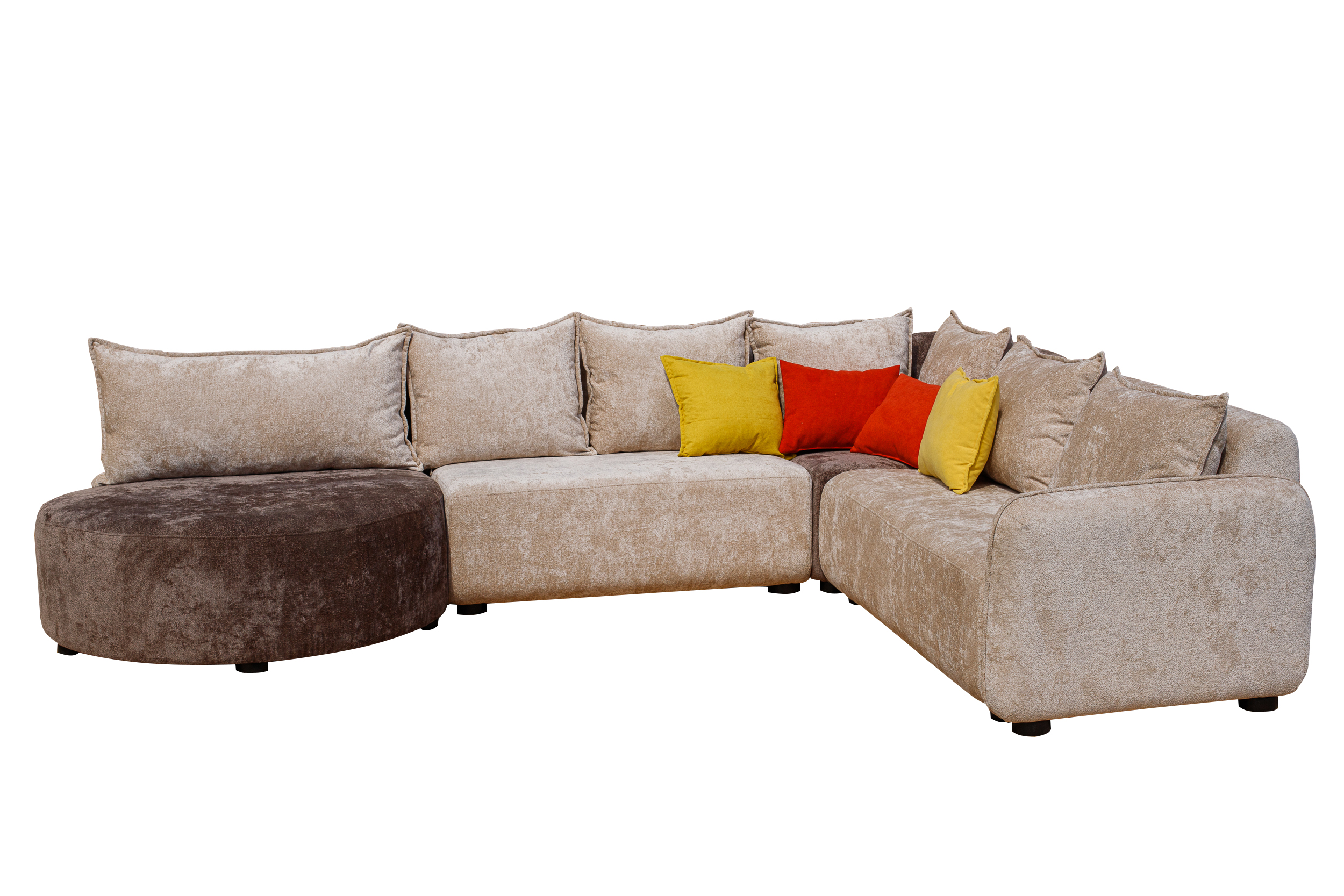ESF Emily Brown Walnut Light Beige Sectional