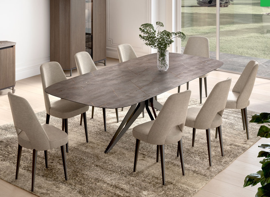 ESF Hexagon Brown Walnut Light Beige 9pc Dining Room Set