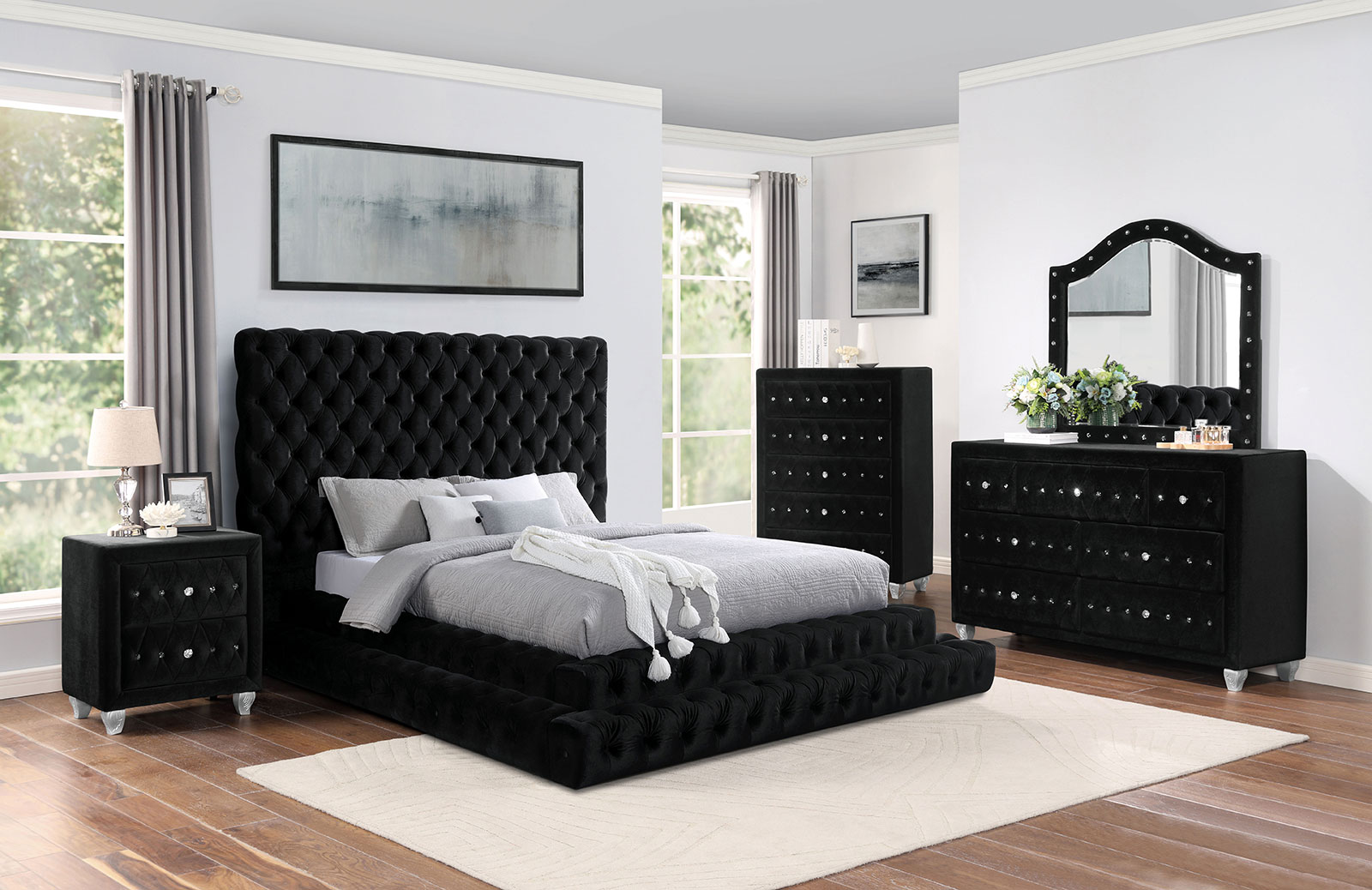 Furniture of America Stefania Upholstered Platform Bed - Thumbnail 2
