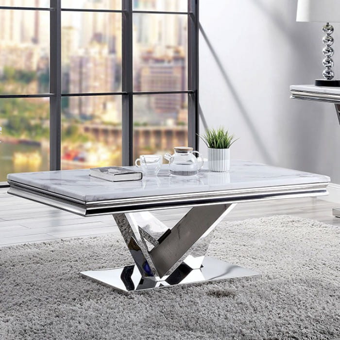 Furniture of America Villarsglane Chrome Coffee Table FOA-CM4284C-TABLE Furniture of America Villarsglane Chrome Coffee Table FOA-CM4284C-TABLE