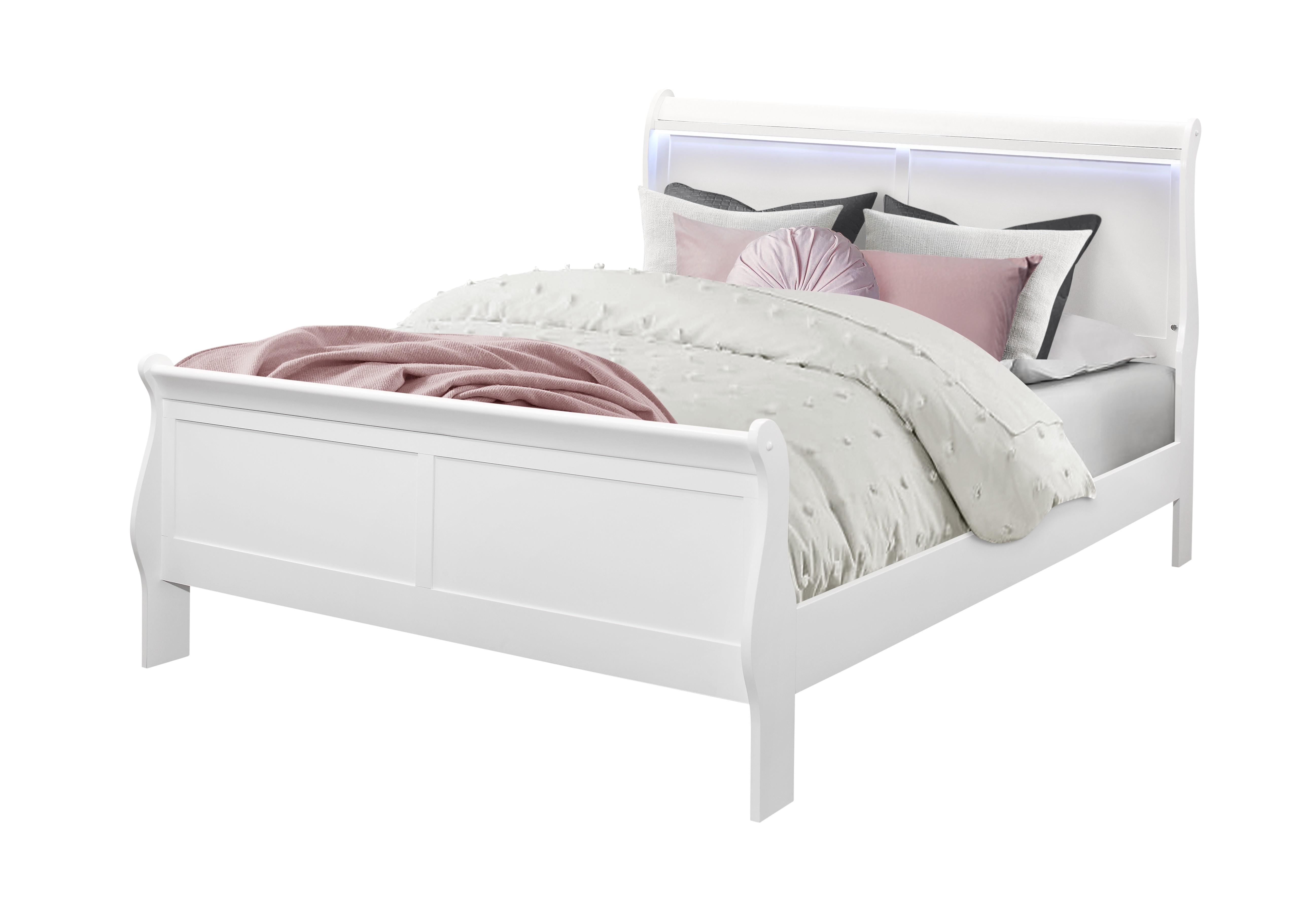 CHARLIE WHITE QUEEN BED WITH LED