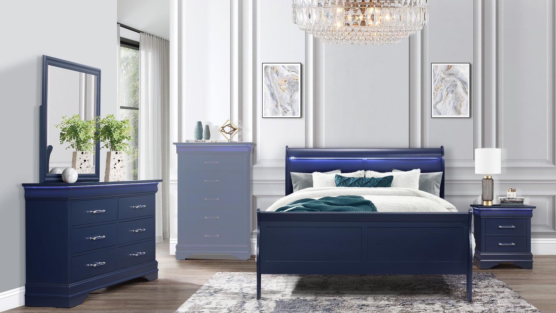 Global Furniture Charlie Blue 4pc Bedroom Set With King Bed