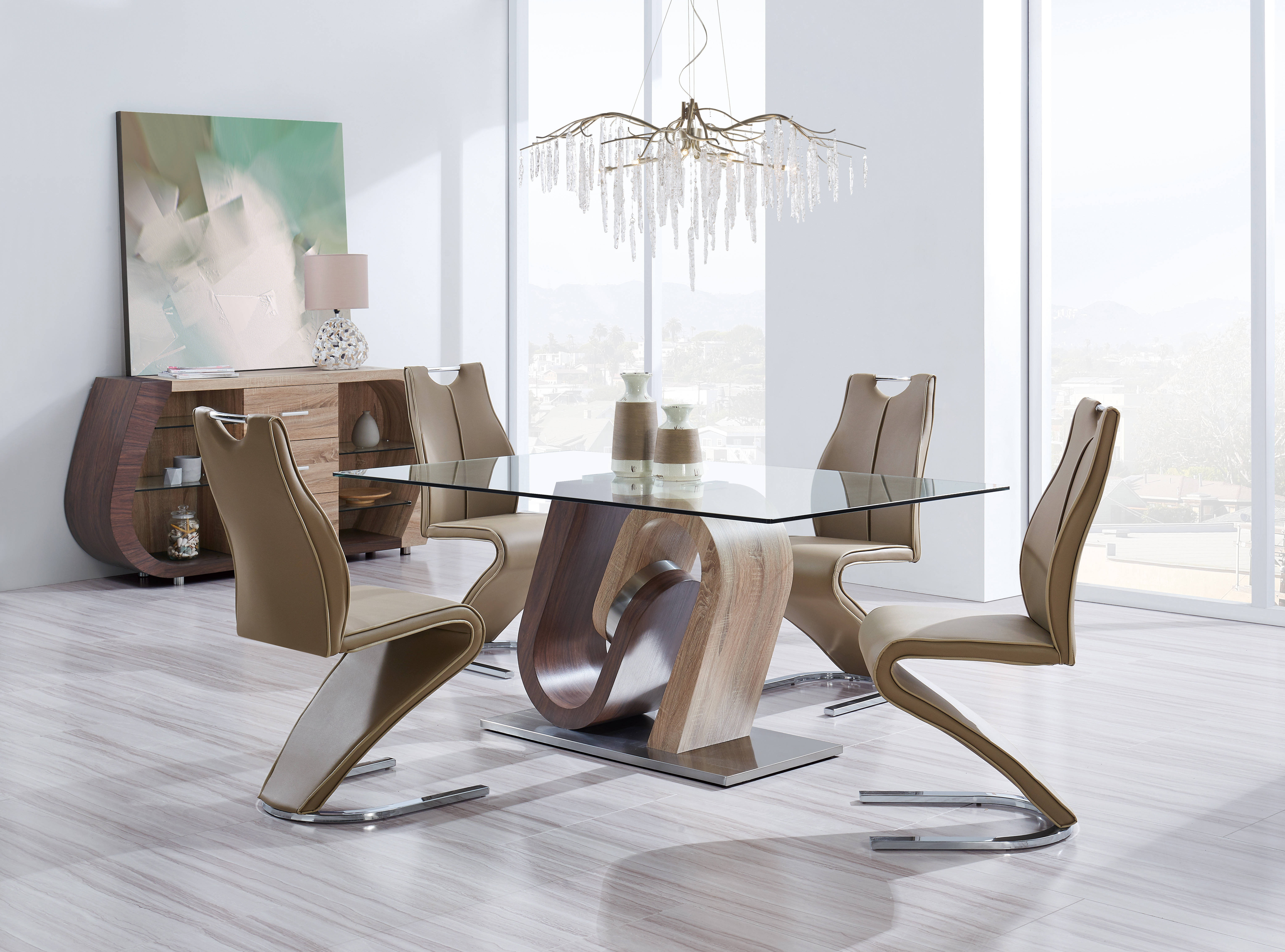 Global Furniture D4126 Oak Brown 5pc Dining Room Set