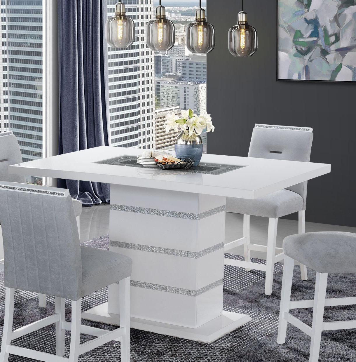 Global Furniture Monaco White Rectangular Bar Table