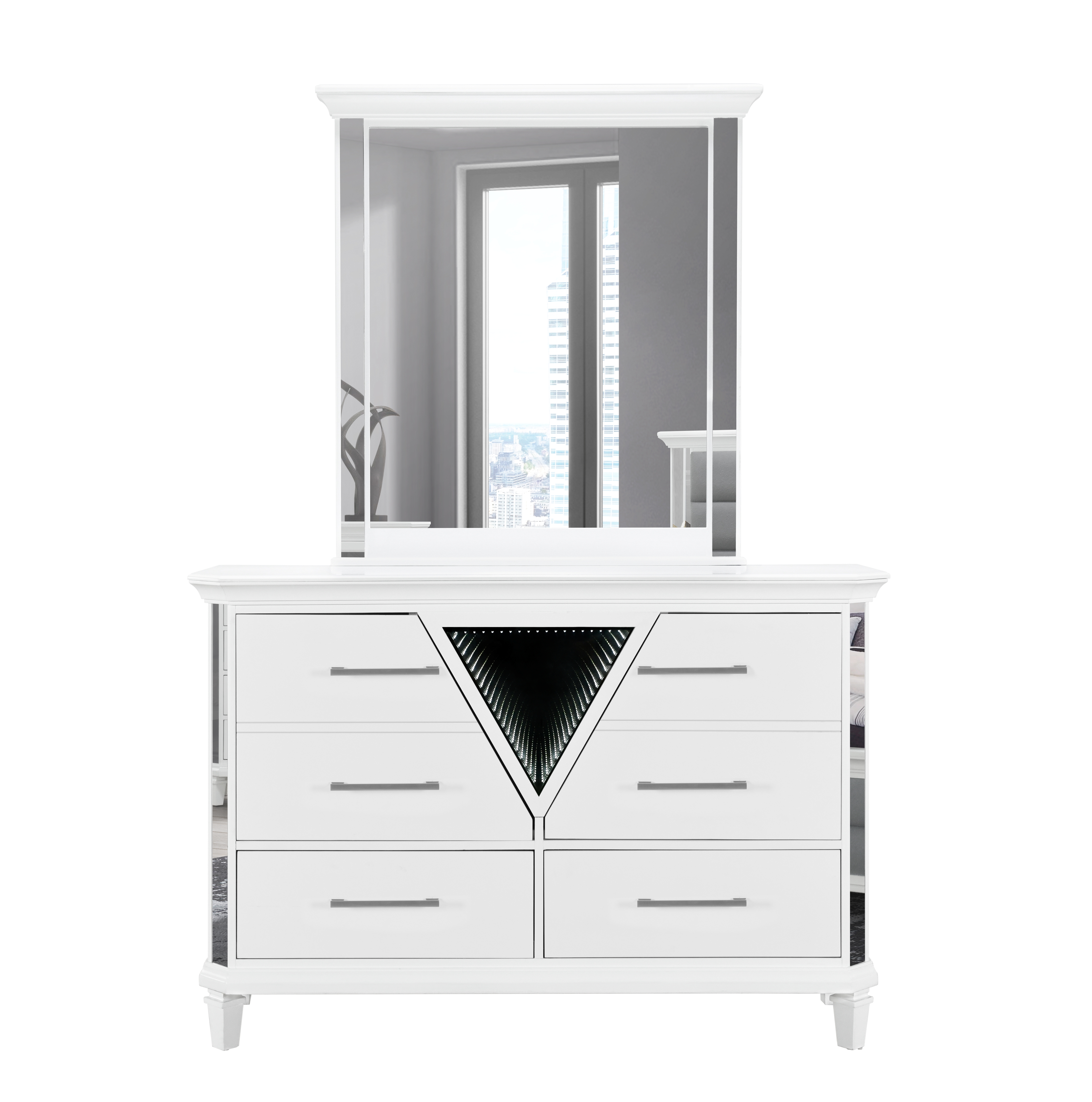Global Furniture Marco Metallic White Dresser and Mirror
