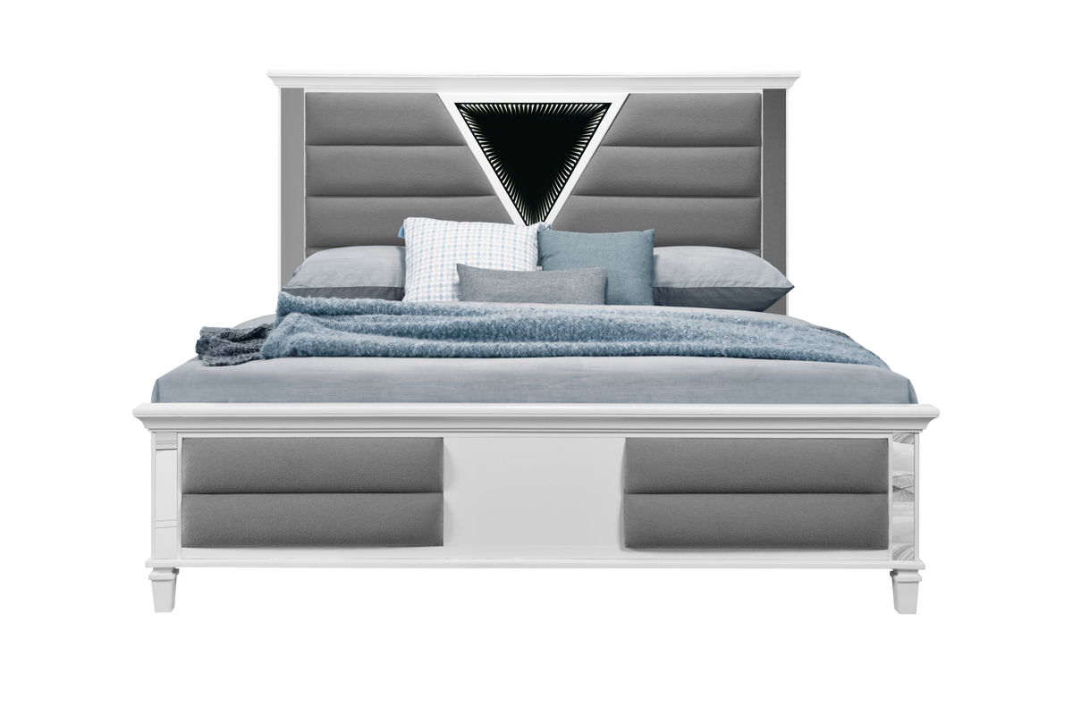 Global Furniture Marco Metallic White King Bed with LED 3D Mirror