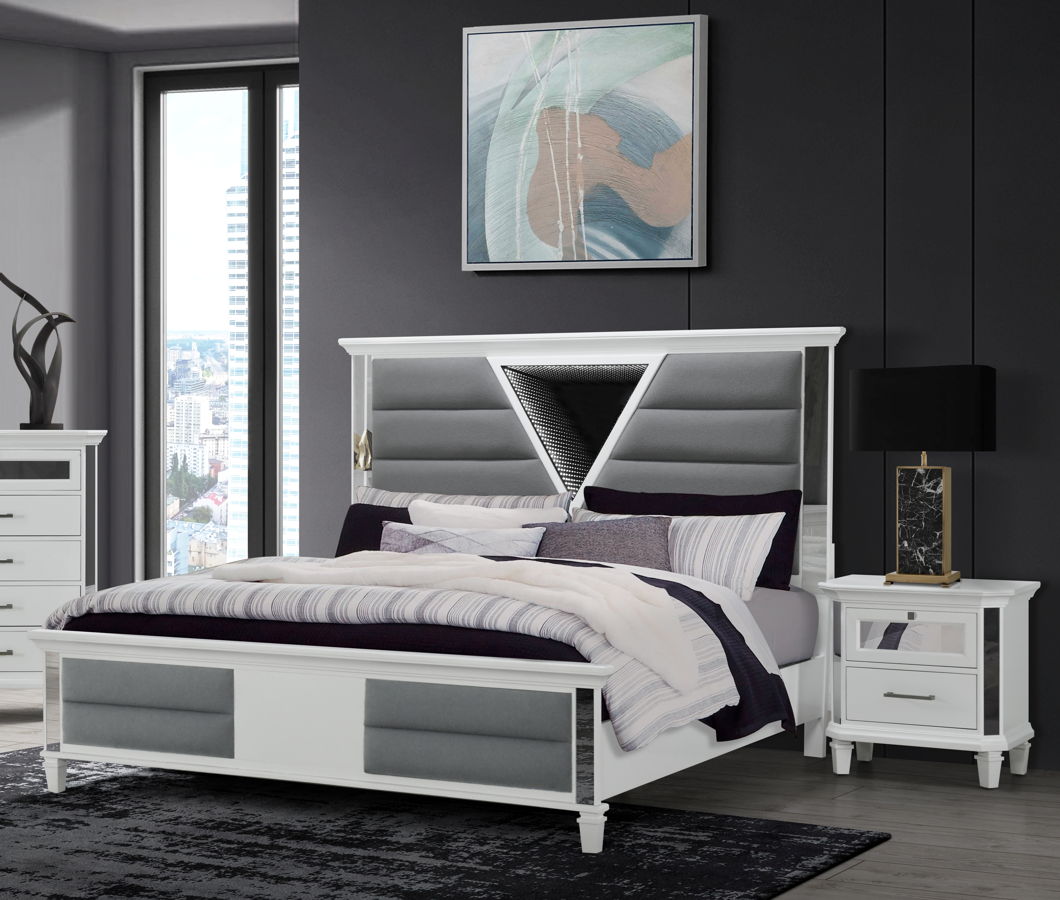 Global Furniture Marco Metallic White 2pc Bedroom Set with Queen Bed
