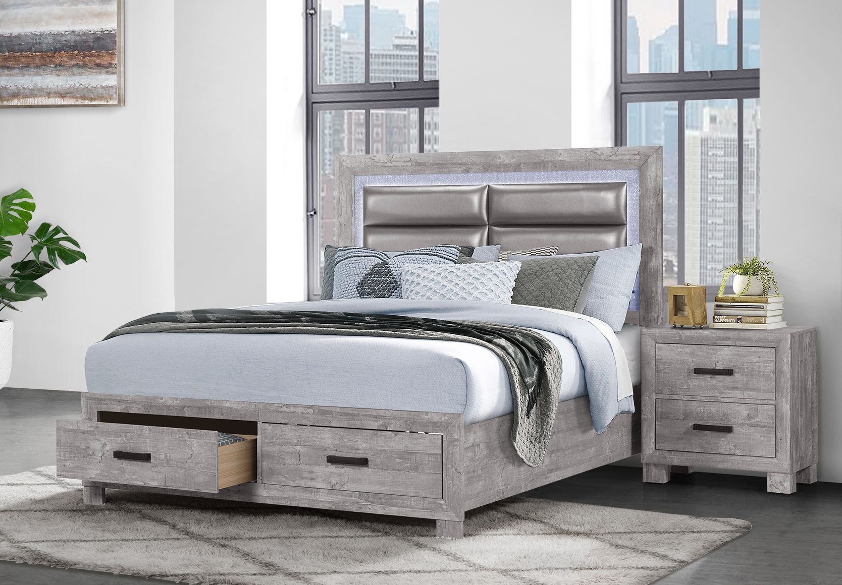 Global Furniture Nolan Grey 2pc Bedroom Set with King Bed