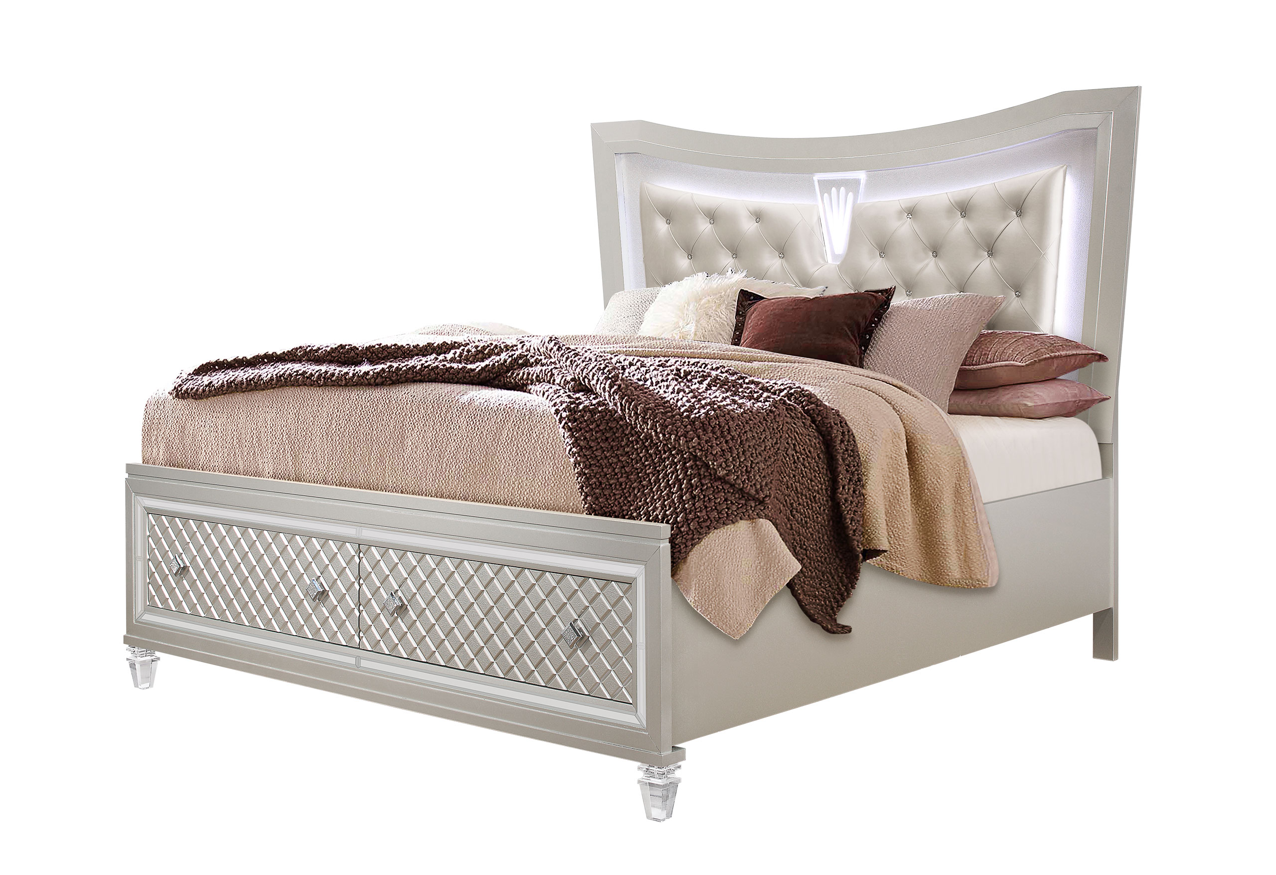 Global Furniture Paris Champagne Queen Panel Bed with LED