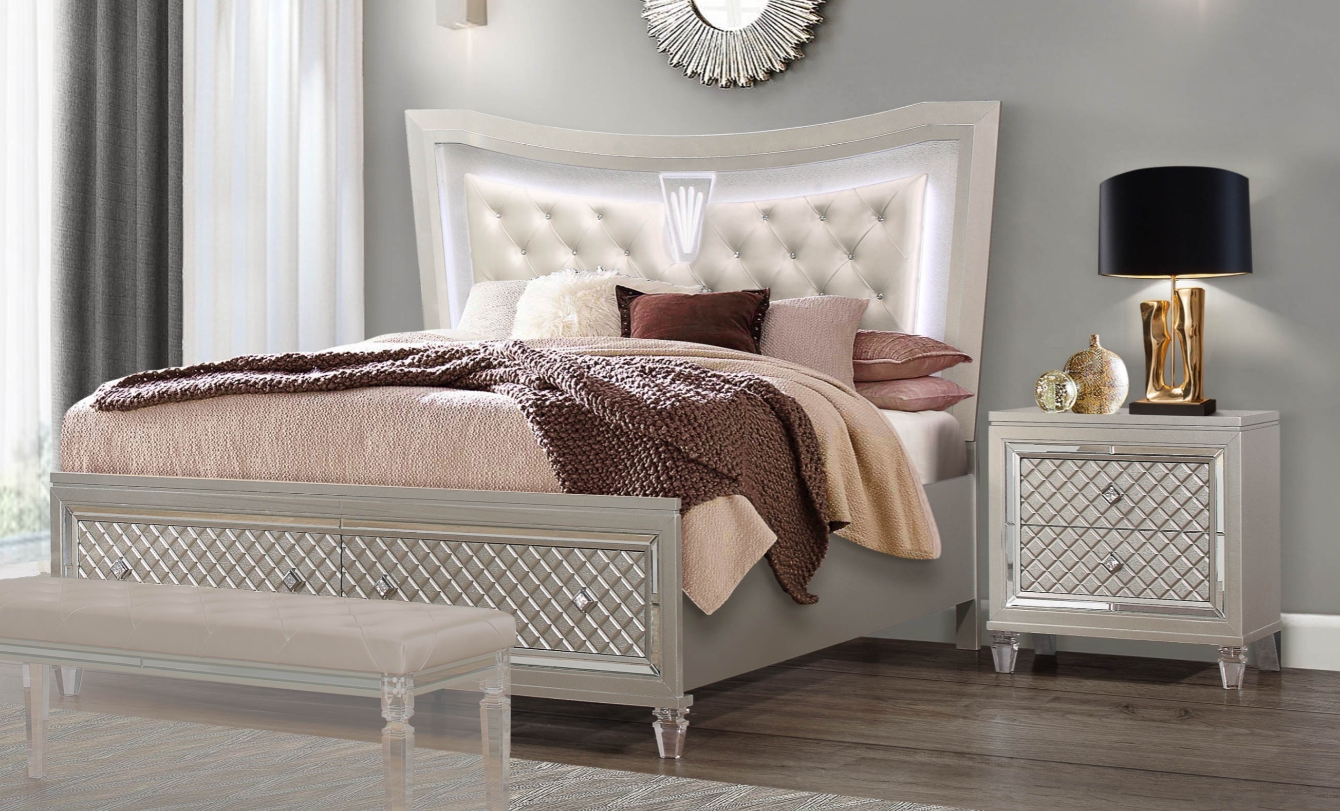 Global Furniture Paris Champagne 2pc Bedroom Set with Queen Panel Bed