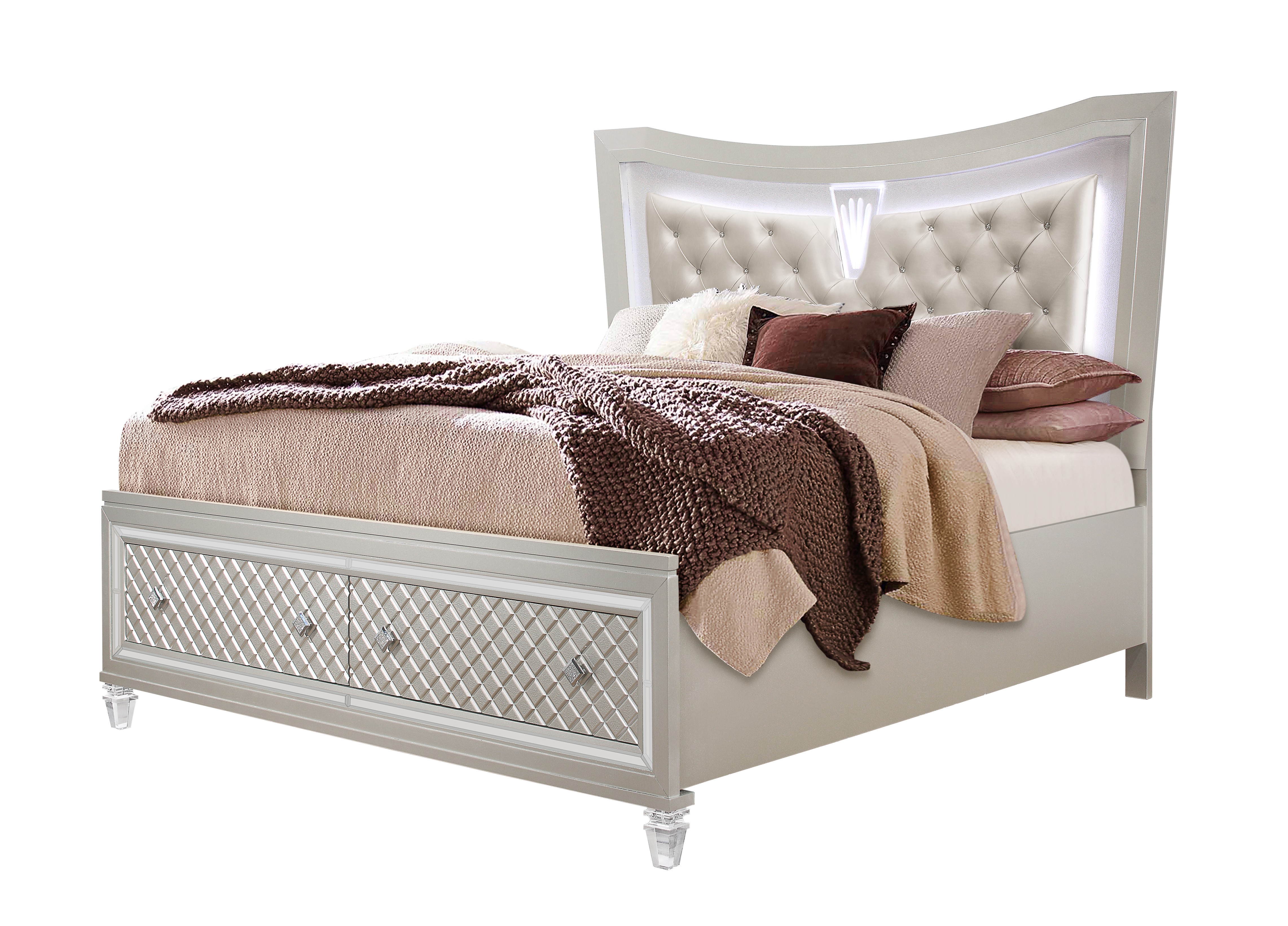 Global Furniture Paris Champagne King Panel Bed with LED