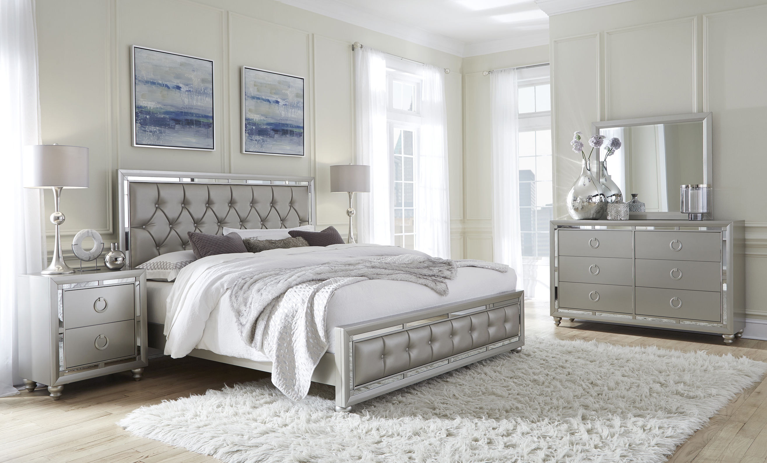 Global Furniture Riley Silver 4pc Bedroom Set With Queen Bed