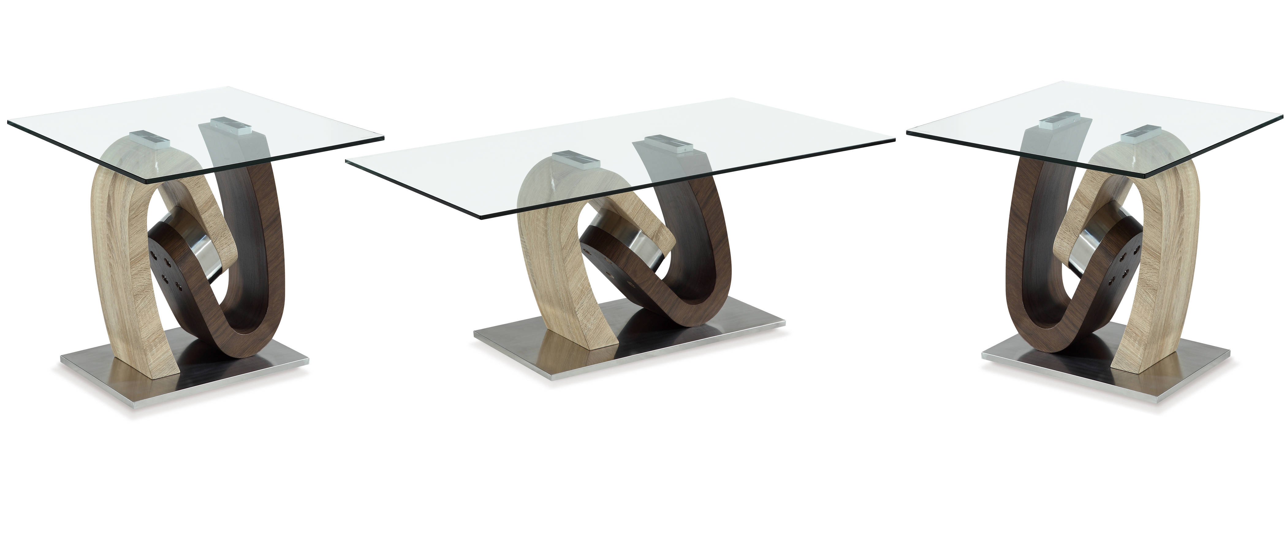 Global Furniture T4126 Dark Brown Oak Silver 3pc Coffee Table Set