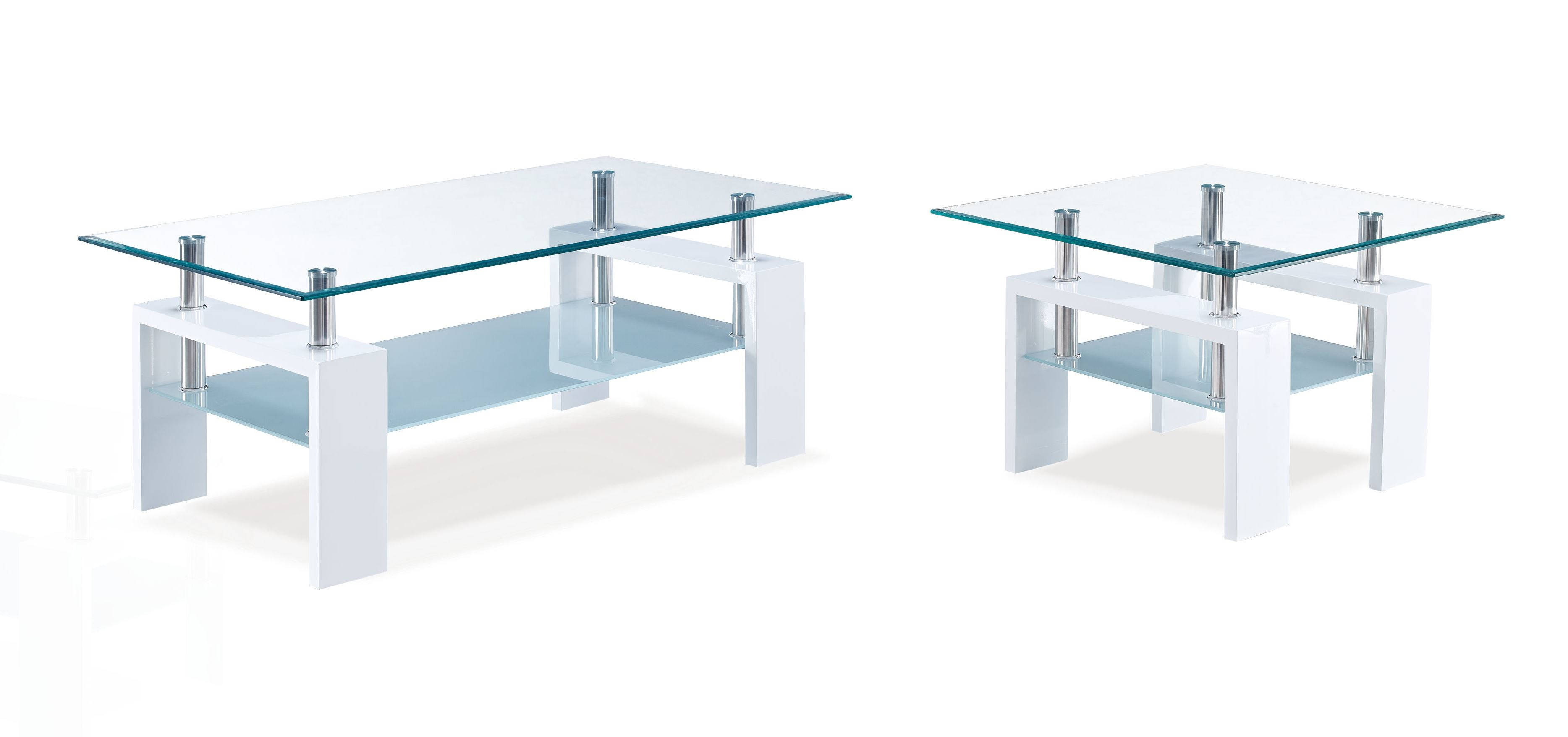 Global Furniture T648 Clear White 3pc Coffee Table Set