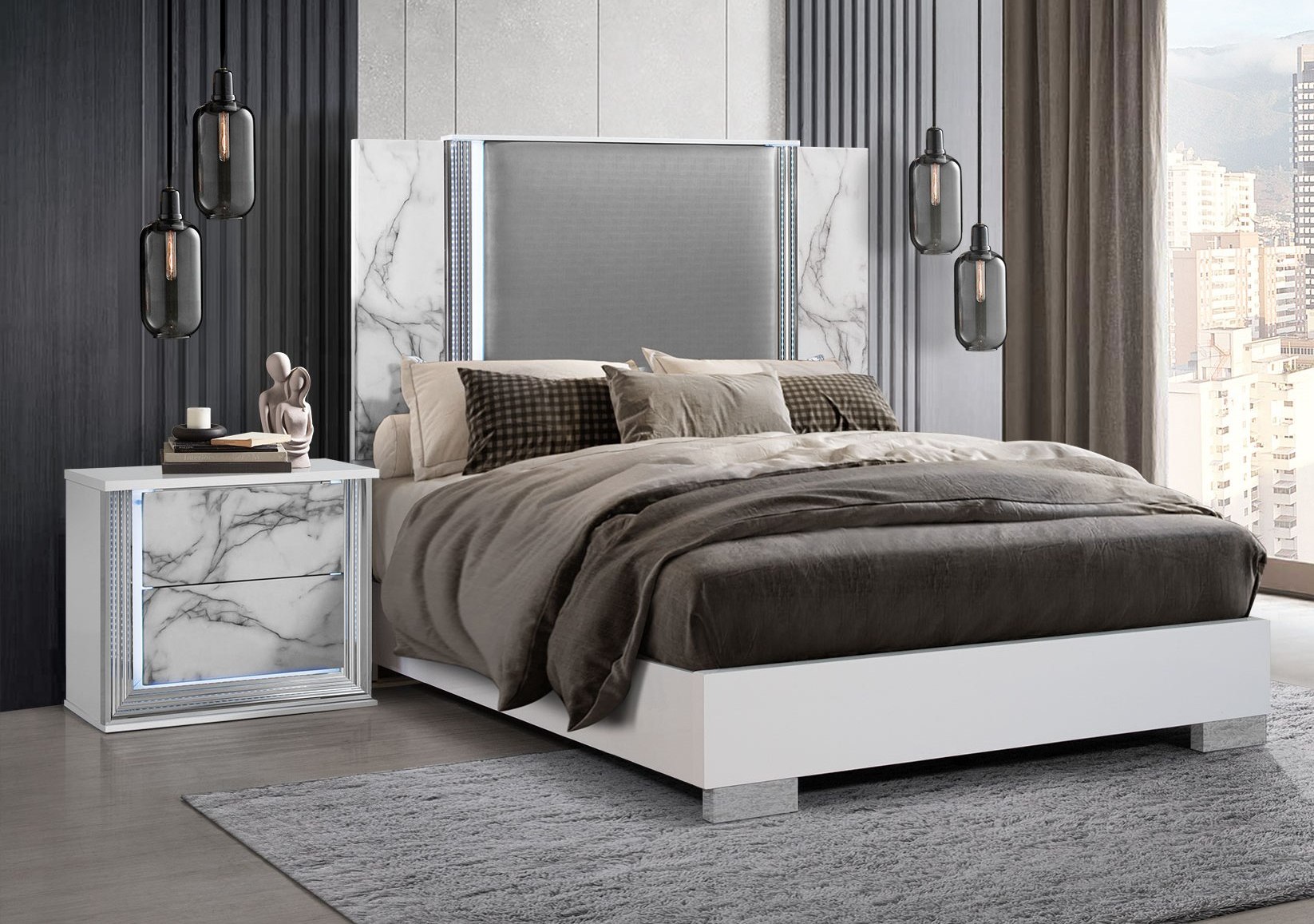 Global Furniture Ylime Light Grey White 2pc Bedroom Set With King Bed