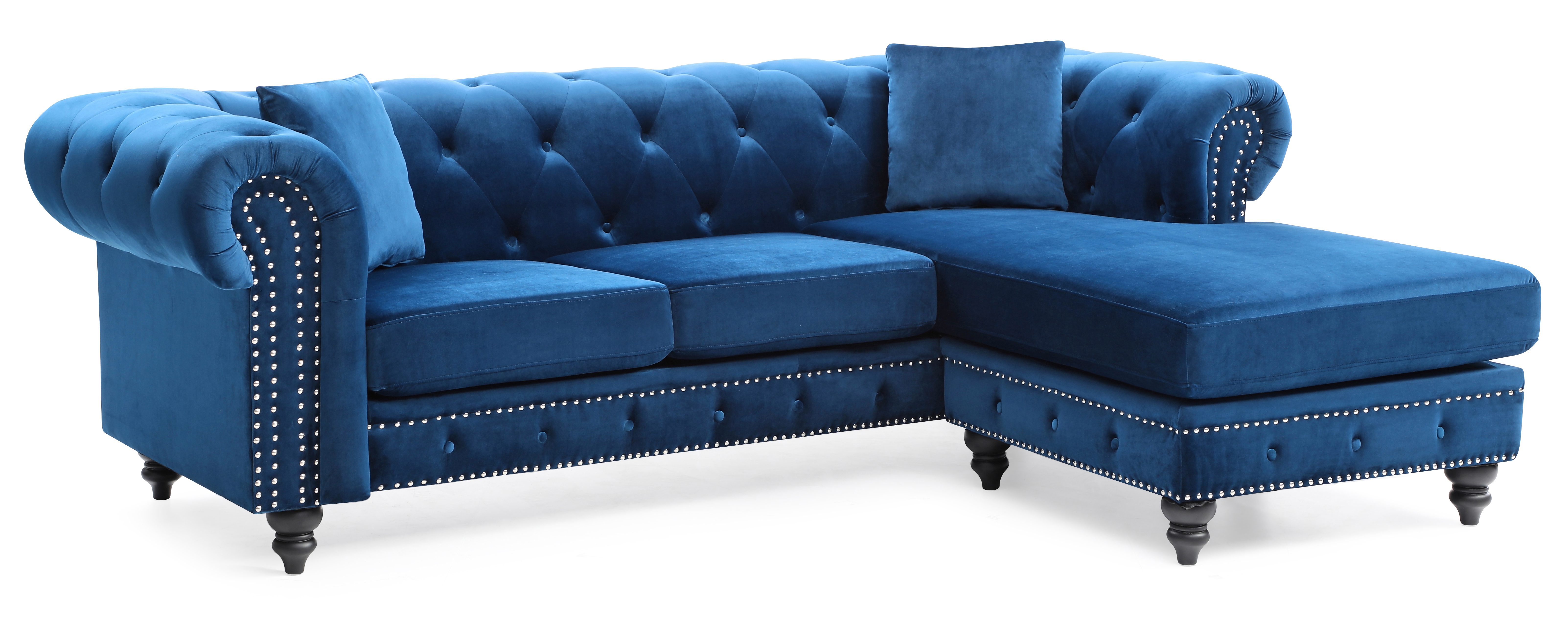 Glory Furniture Nola Navy Blue Velvet Reversible Sectional