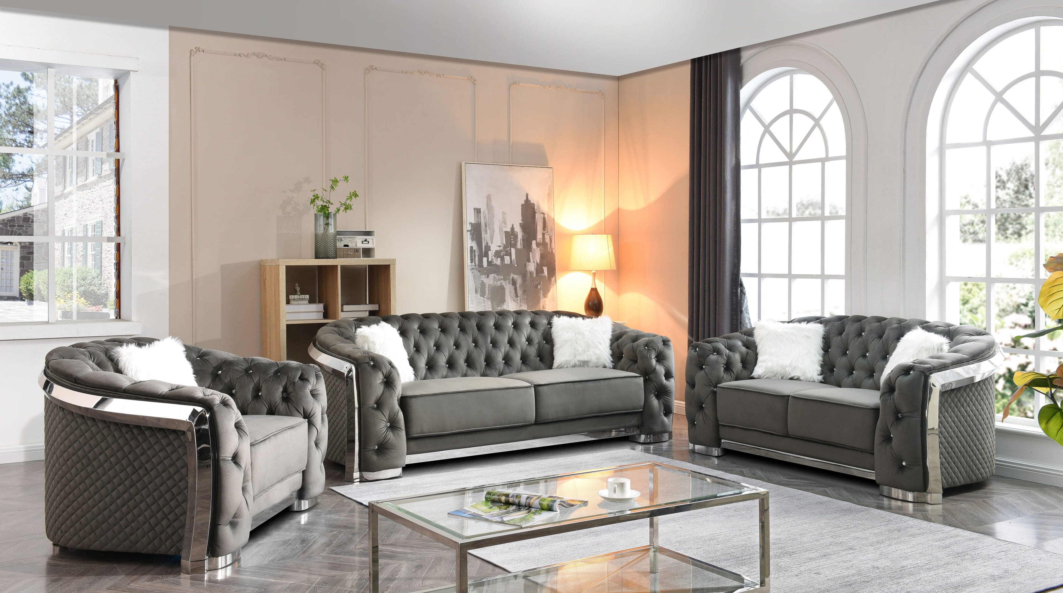 Elite Space Living Wroclaw Gray 3pc Living Room Set
