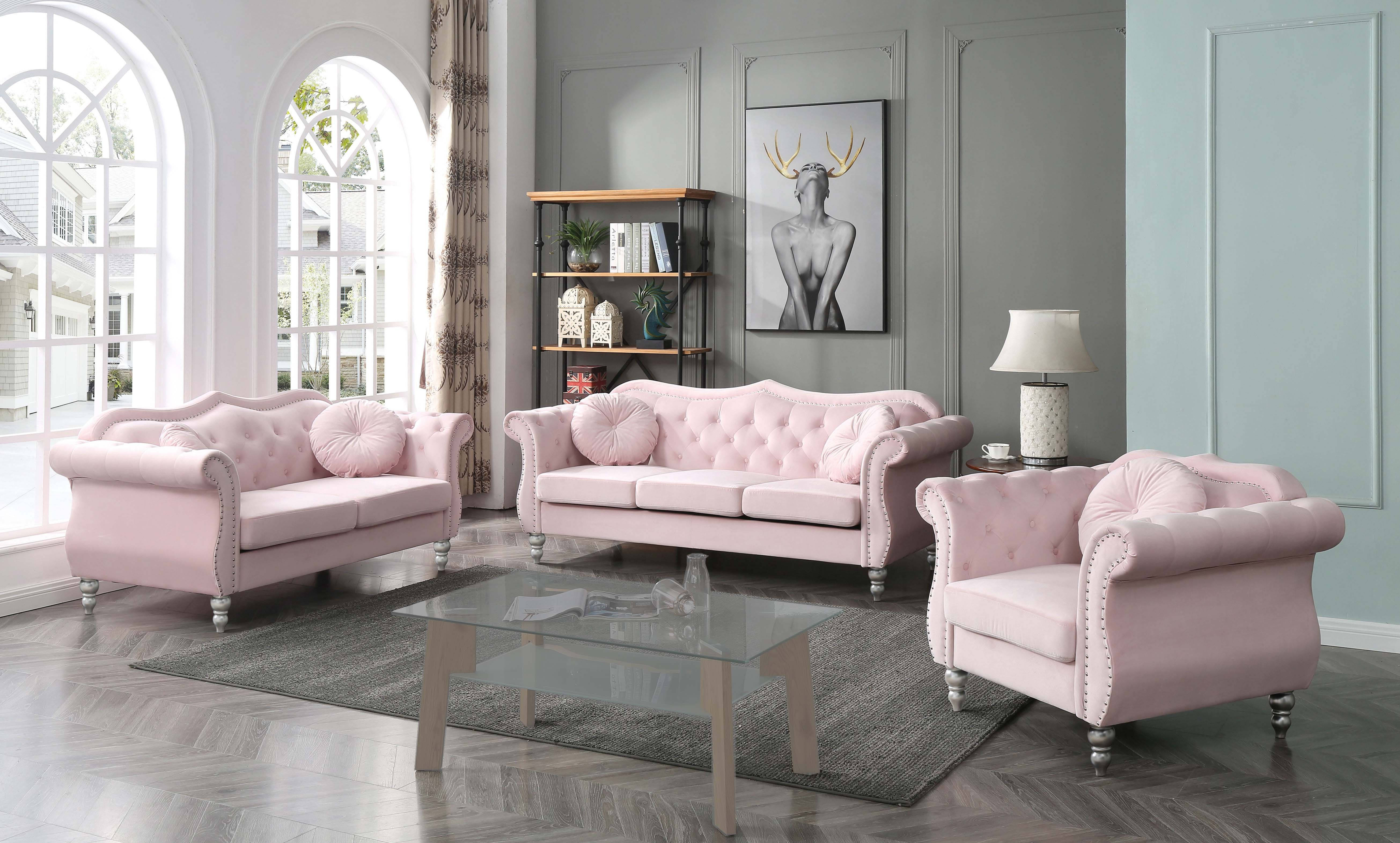 Glory Furniture Hollywood Pink Velvet Fabric 3pc Living Room Set