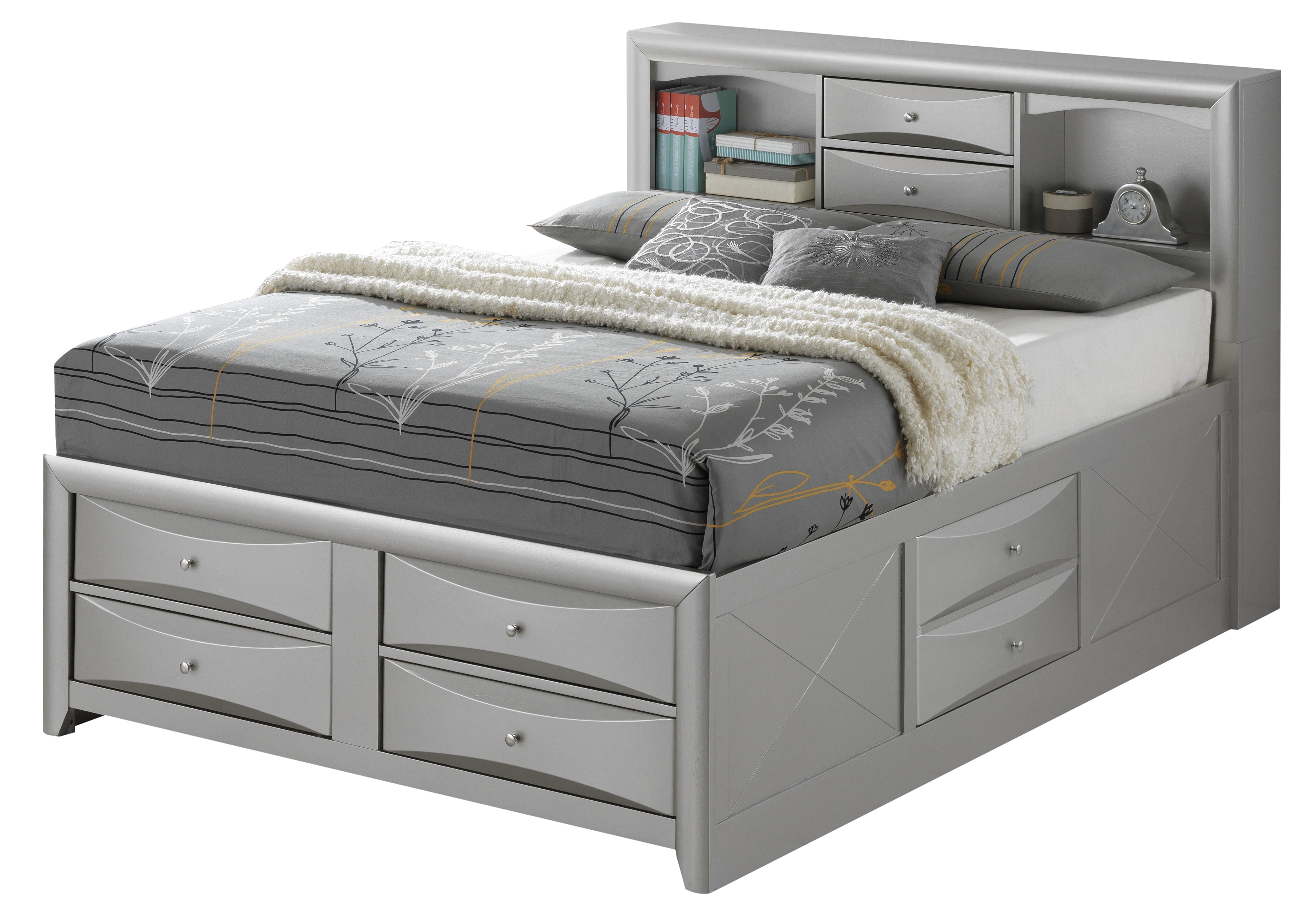 Glory Furniture Marilla Silver Champagne Full Bookcase Storage Bed