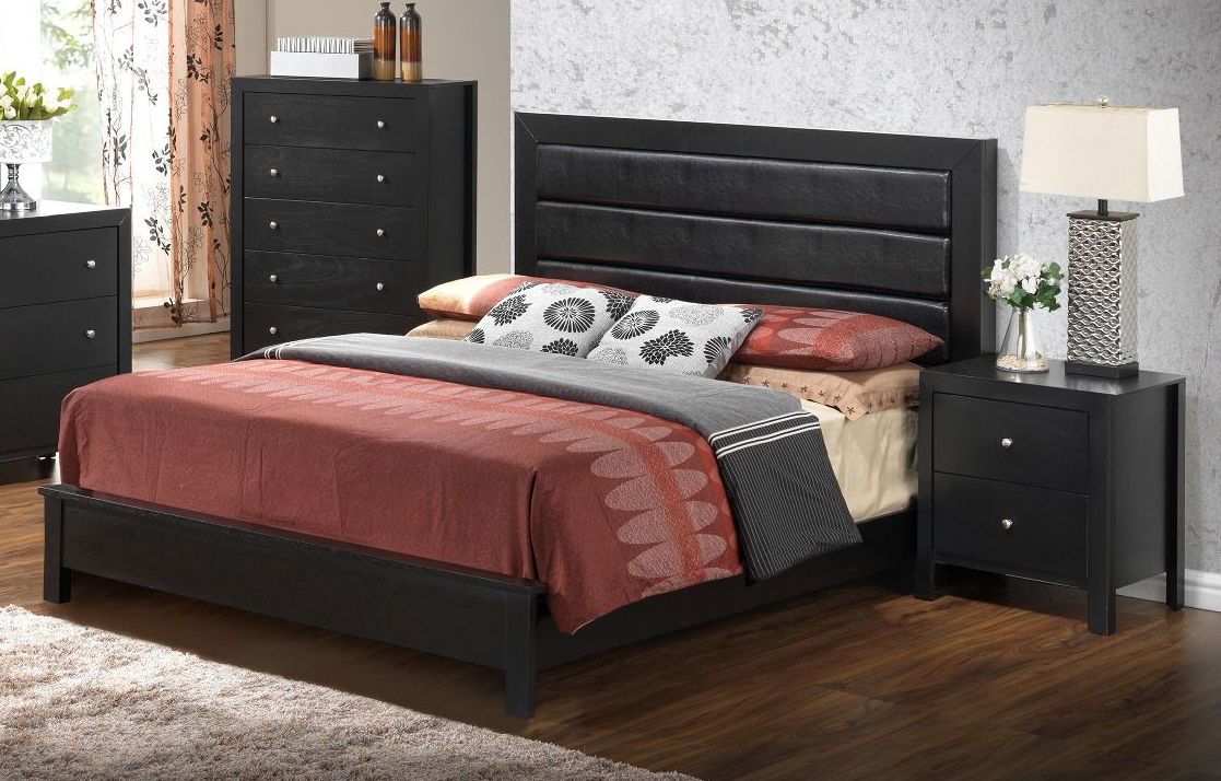 Glory Furniture Burlington Black Faux Leather 2pc Bedroom Set with Full Bed