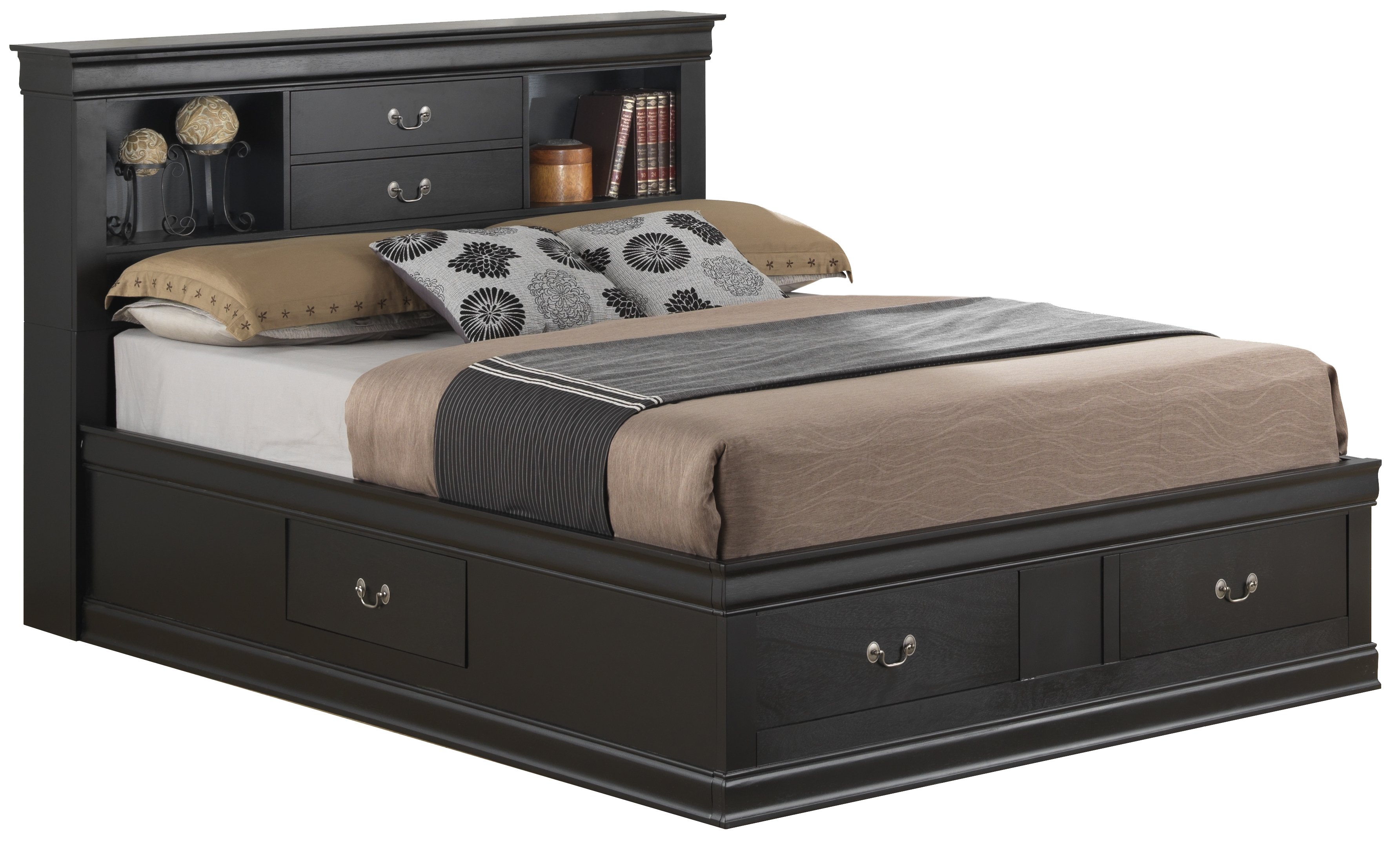 Glory Furniture Louis Phillipe Black Queen Bookcase Storage Bed