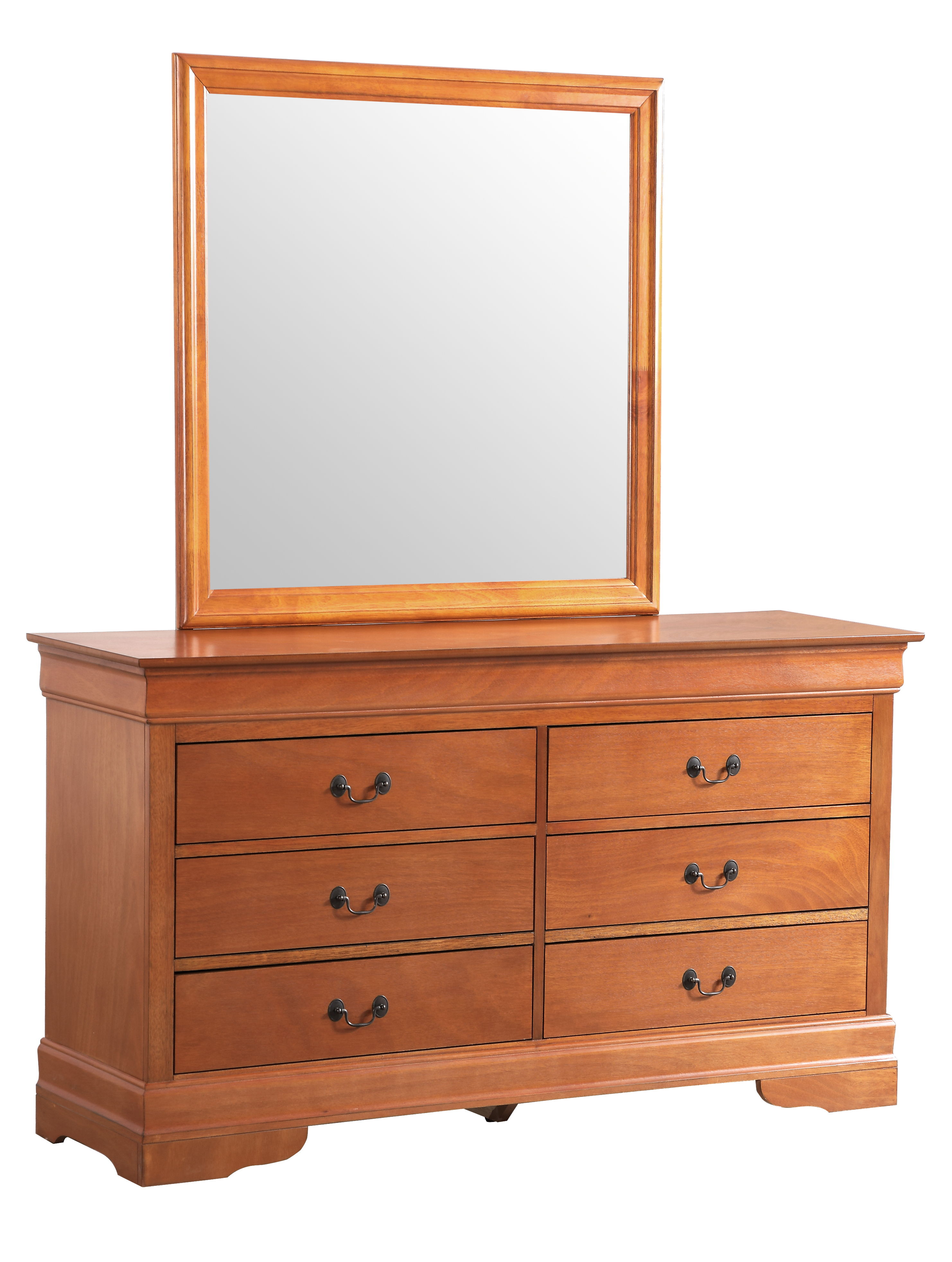 Glory Furniture Louis Phillipe Traditional Oak Dresser and Mirror