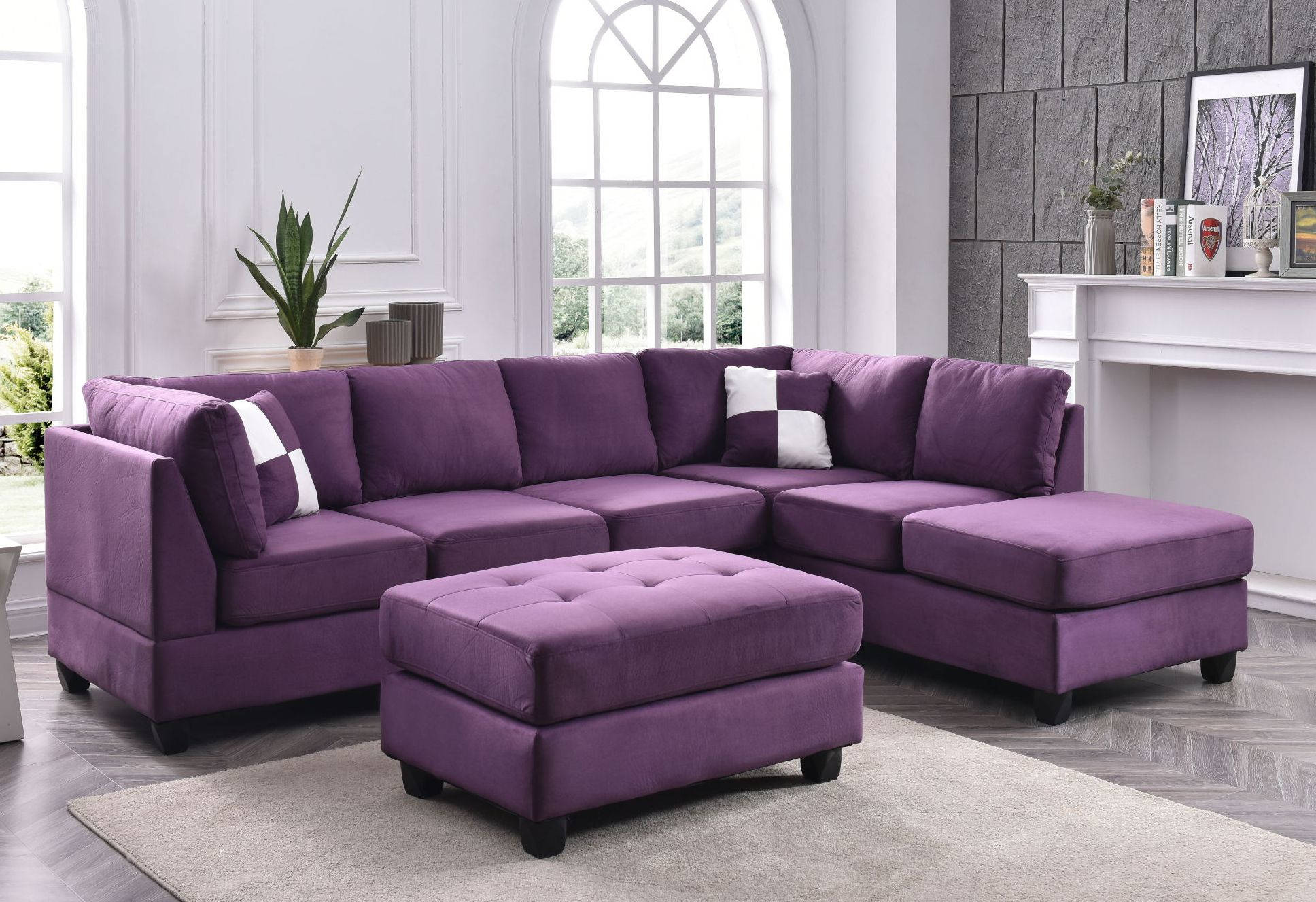 Glory Furniture Malone Purple Sectional with Ottoman