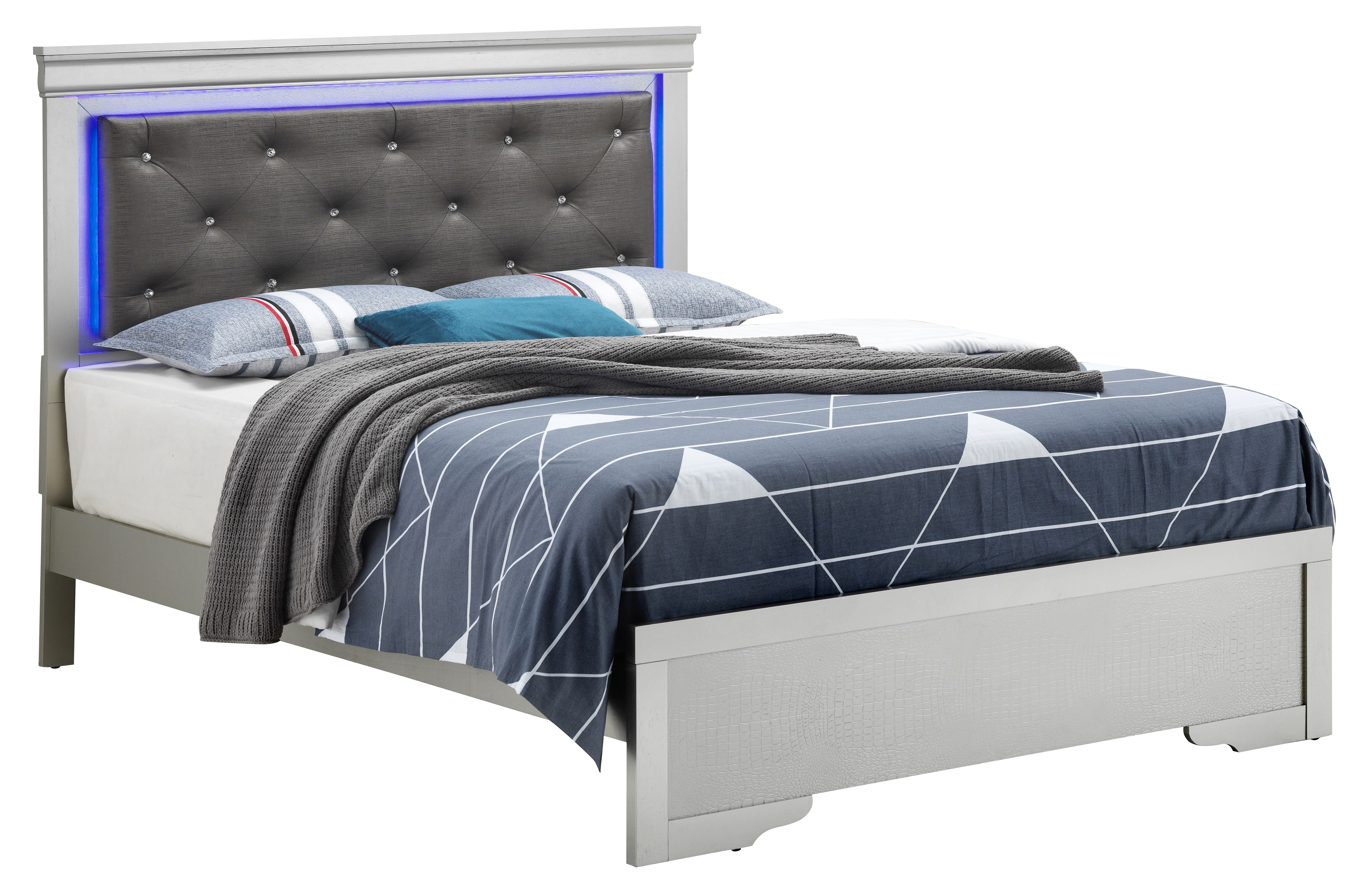 Glory Furniture Lorana Silver Champagne Brown Leather Full Bed