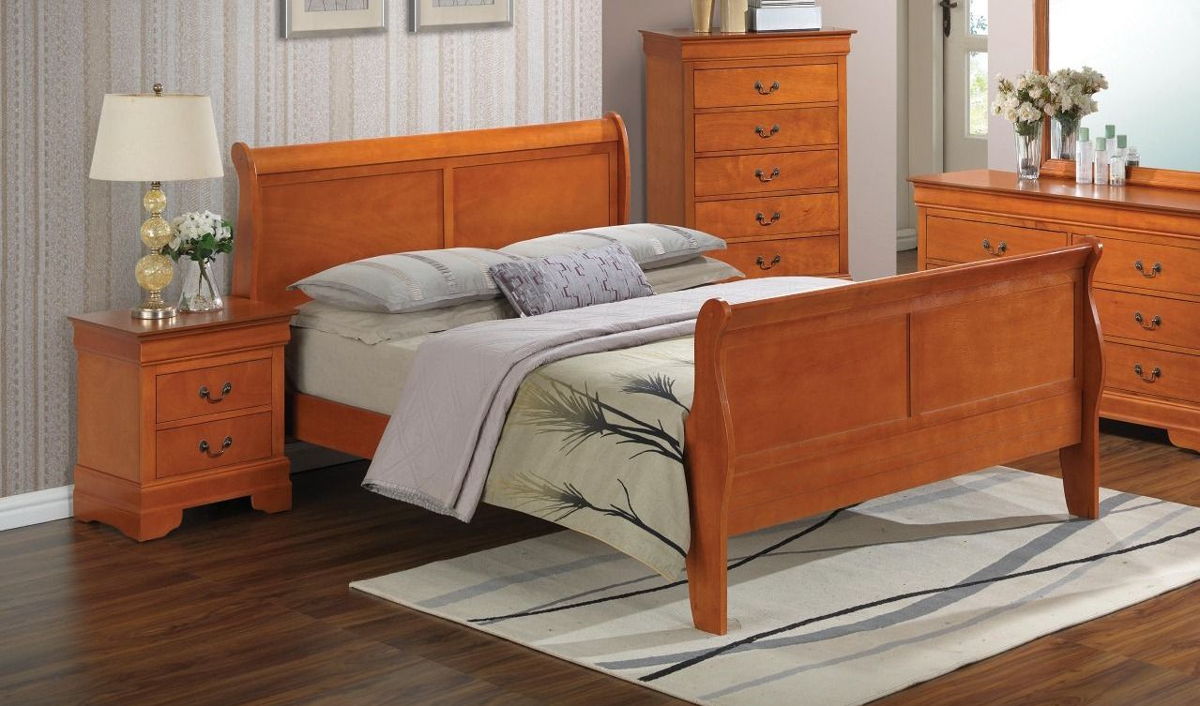 Glory Furniture Louis Phillipe With Oak 4pc Bedroom Set With Queen Sleigh B...