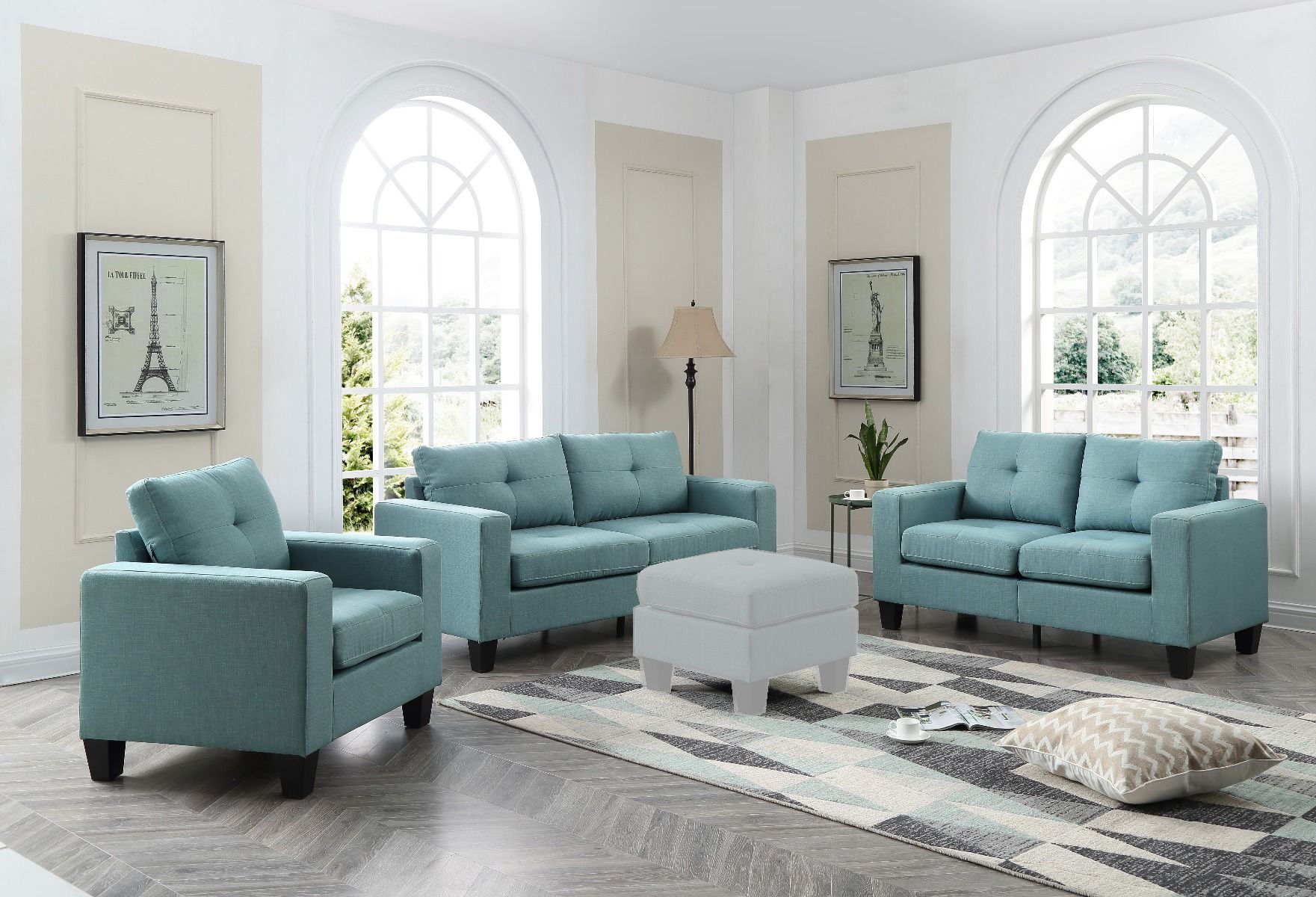 Elite Space Living Swansea Teal Fabric 3pc Living Room Set