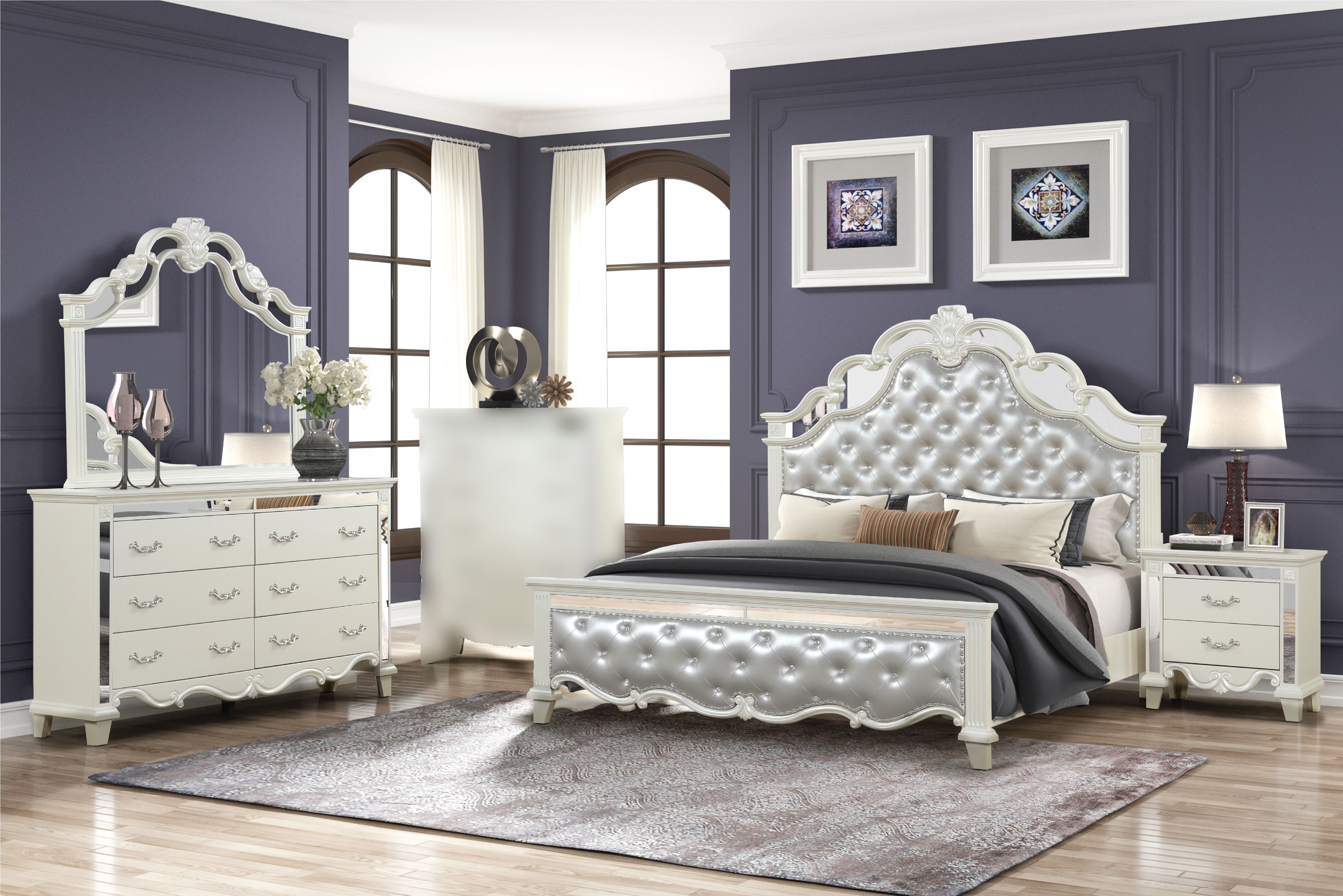 Galaxy Home Milan White 4pc Queen Bedroom Set