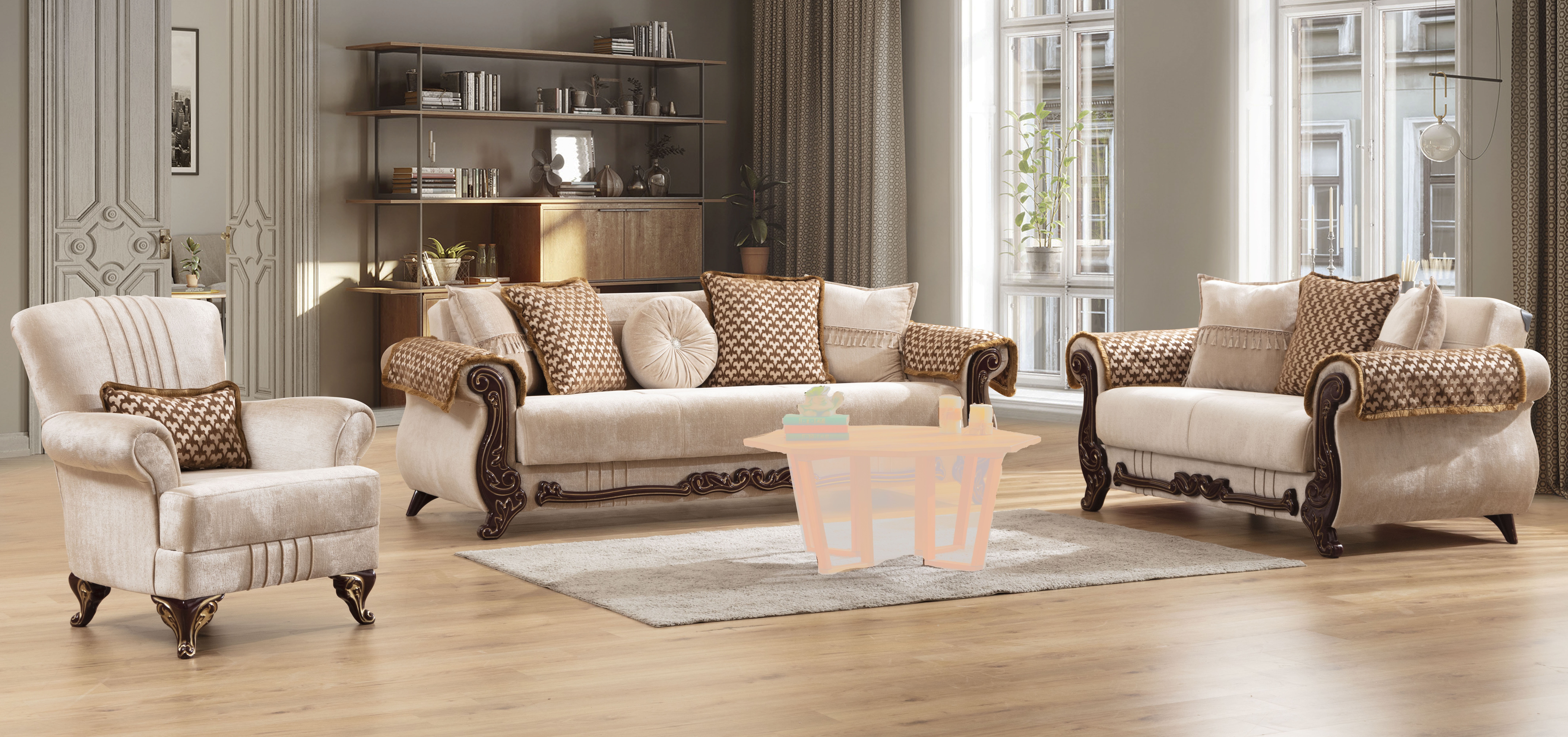 Galaxy Home Carmen Beige 3pc Living Room Set