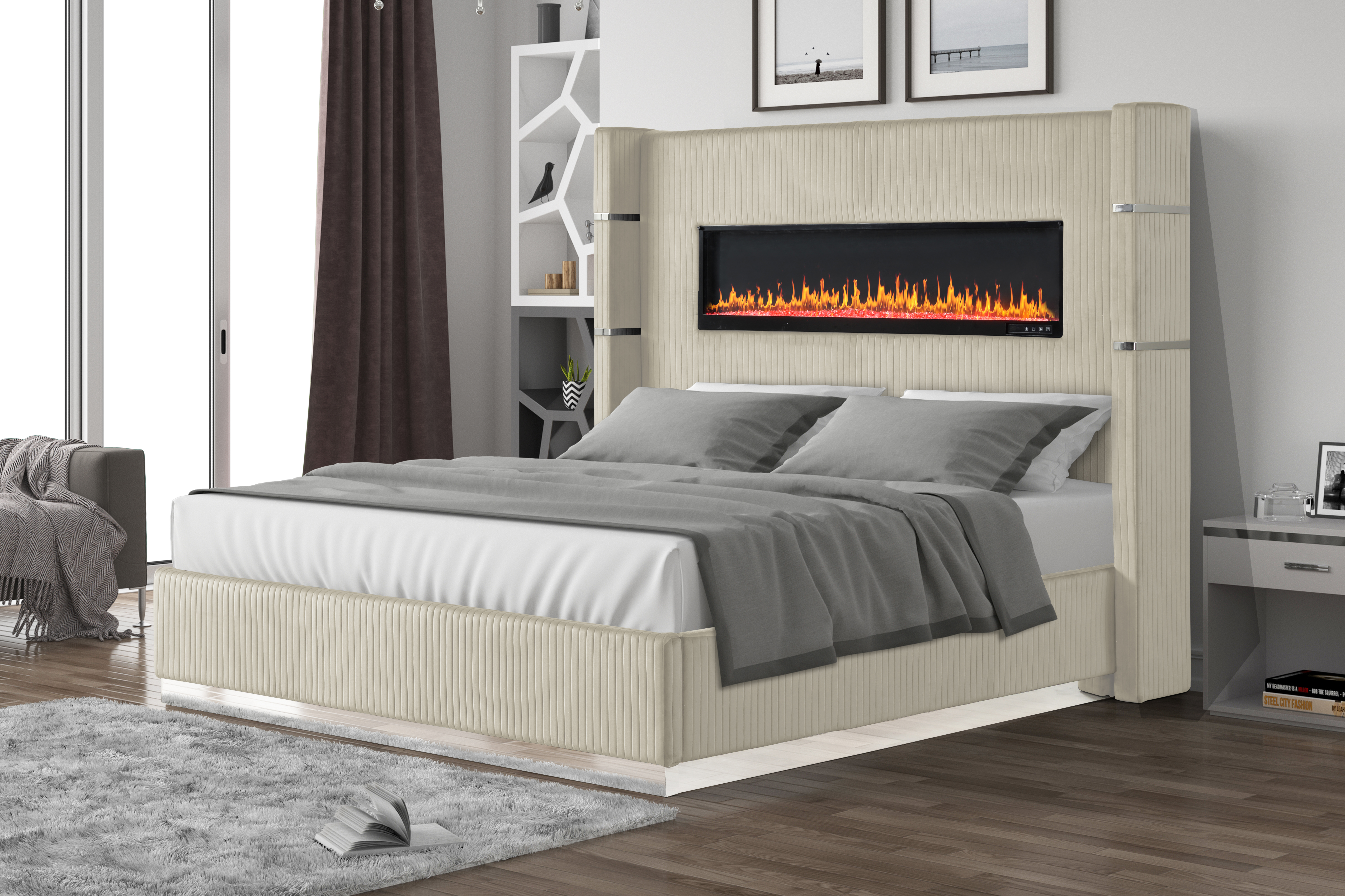 Galaxy Home Lizelle Cream Velvet Queen Bed