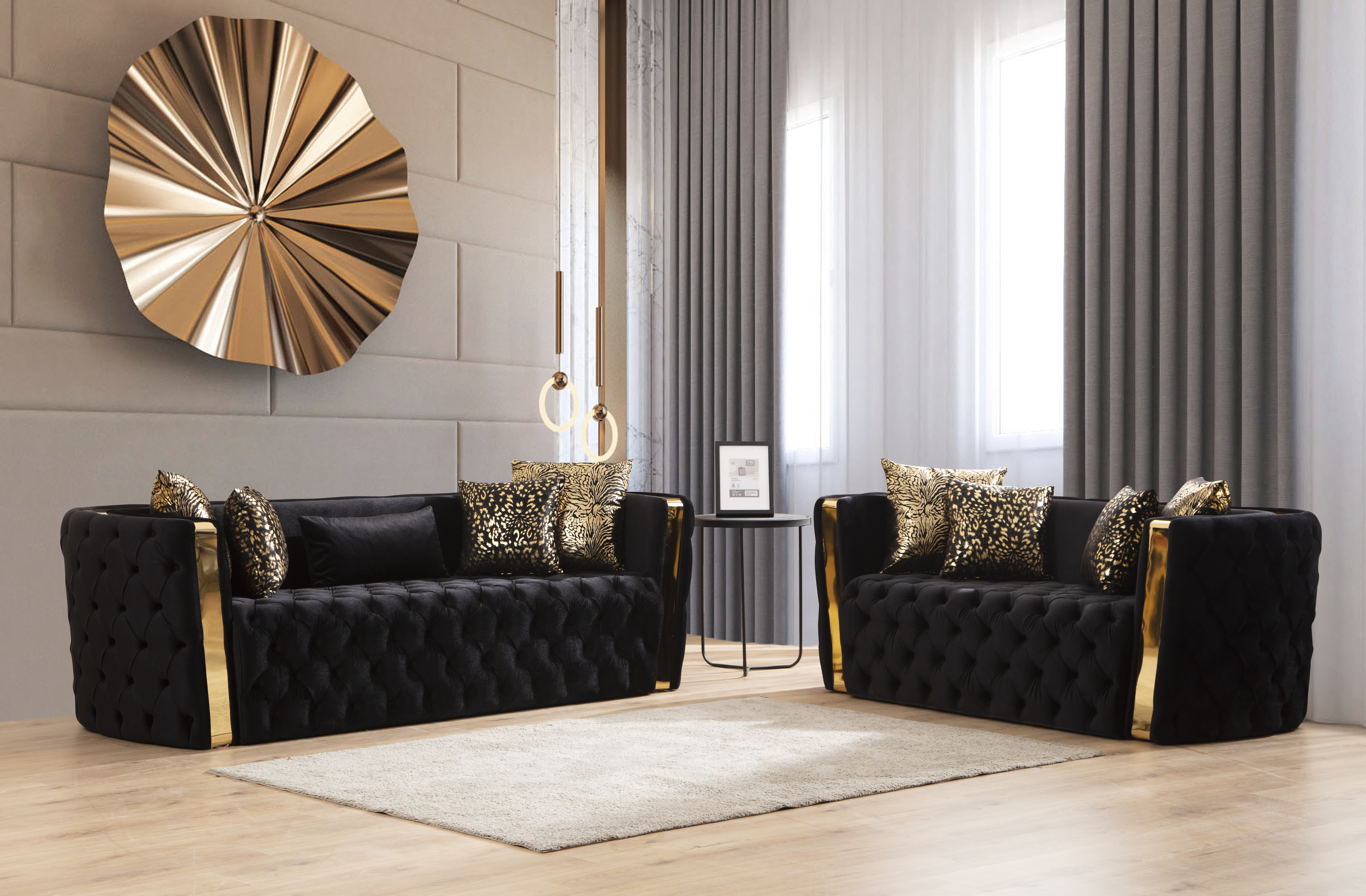 Galaxy Home Naomi Black Button Tufted 2pc Living Room Set