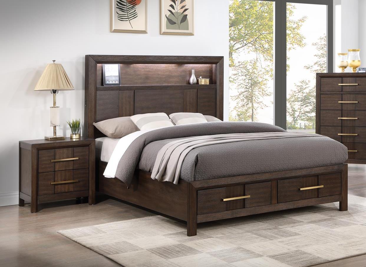 Galaxy Home Kenzo Walnut 4pc Full Bedroom Set With Bluetooth Speakers And U...