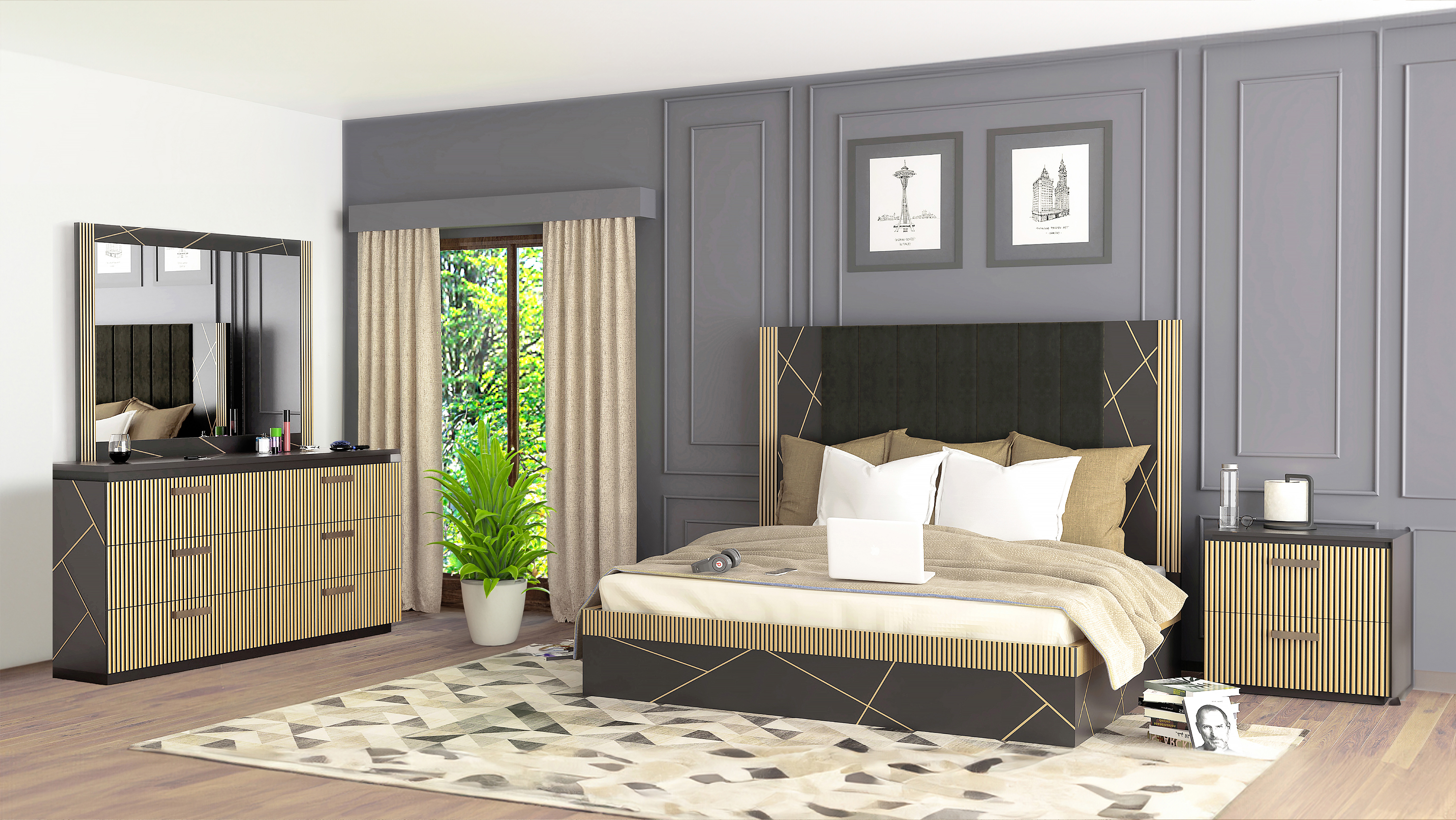 Galaxy Home Allure Black 4pc Queen Bedroom Set