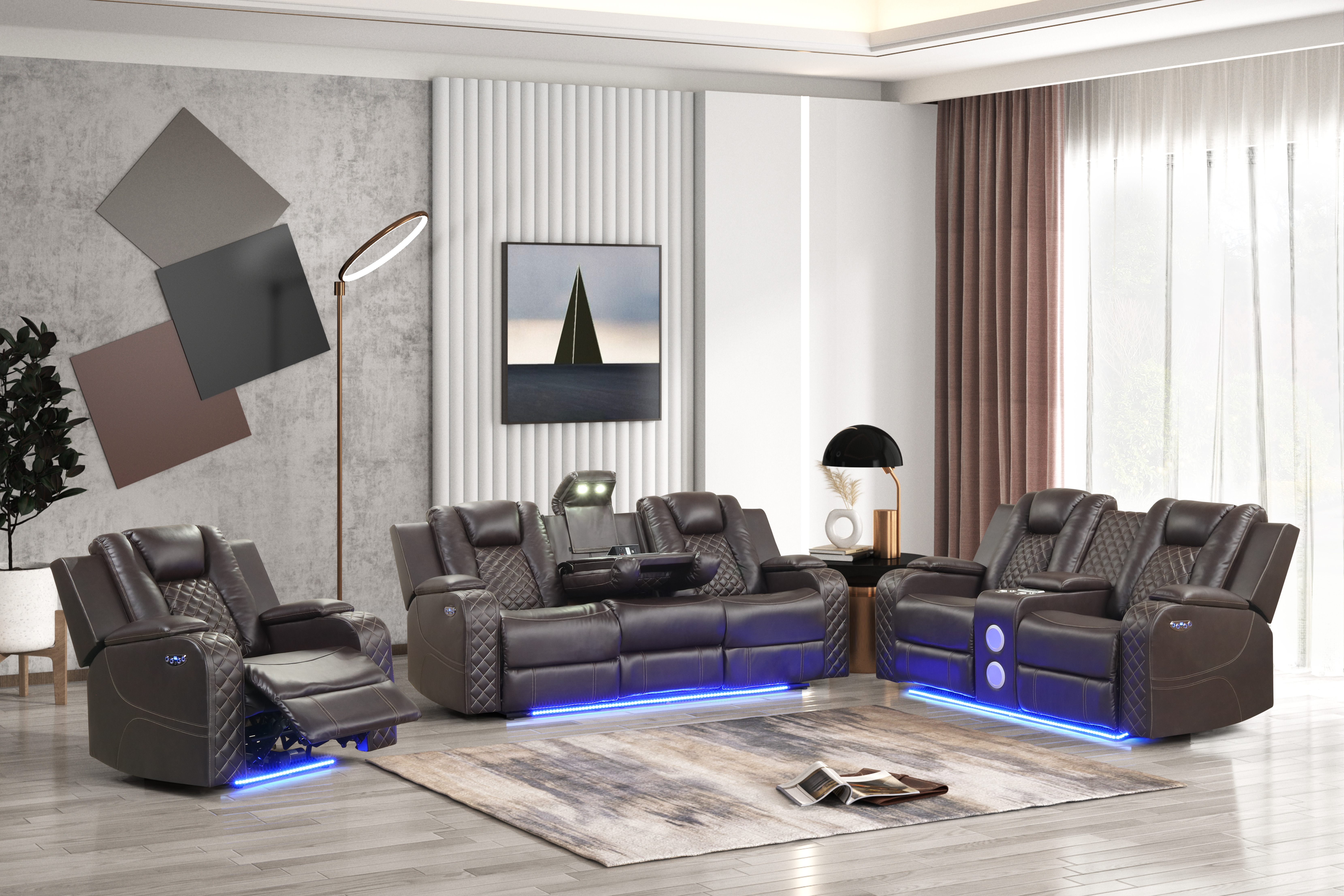 Galaxy Home Benz Brown LED Power Reclining 3pc Living Room Set