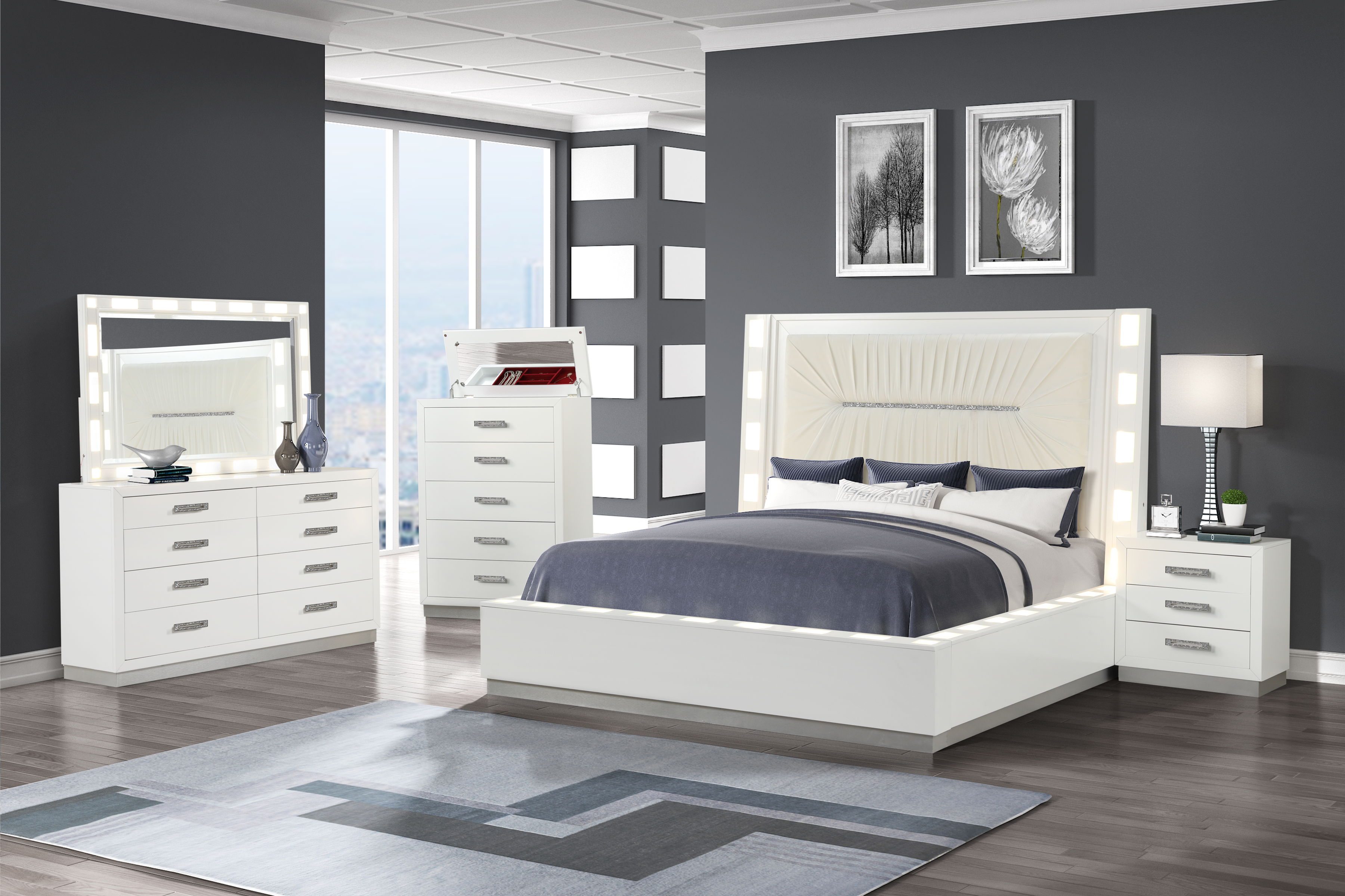 Galaxy Home Coco Milky White 5pc Bedroom Set with King Bed