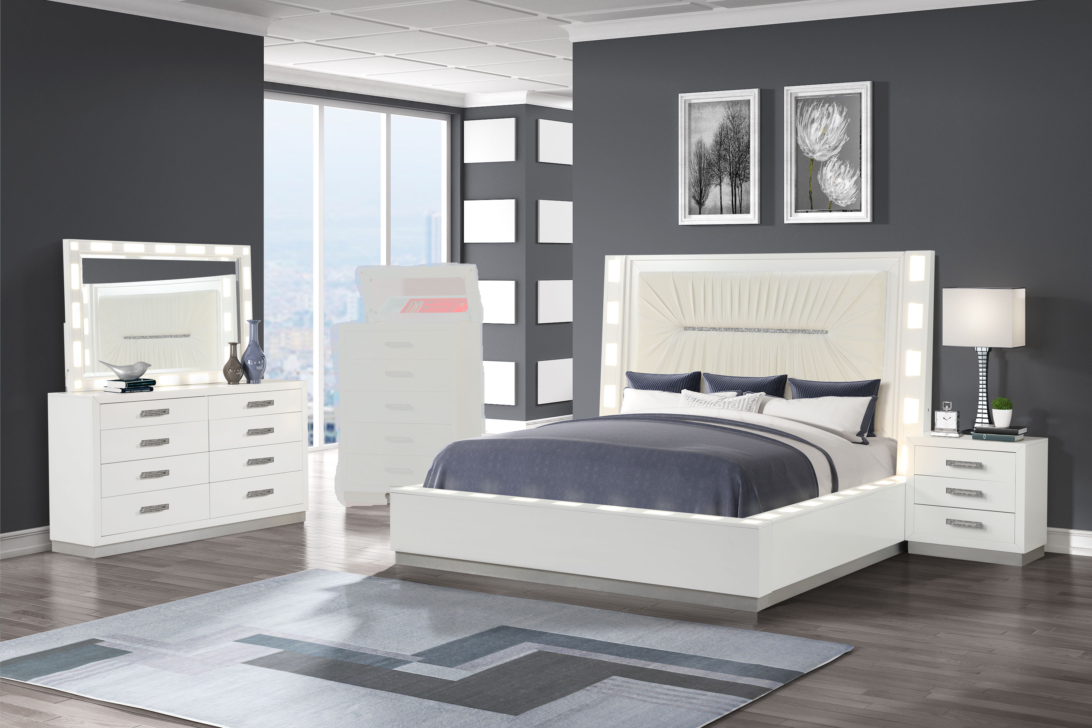 Galaxy Home Coco Milky White 4pc Bedroom Set with Queen Bed