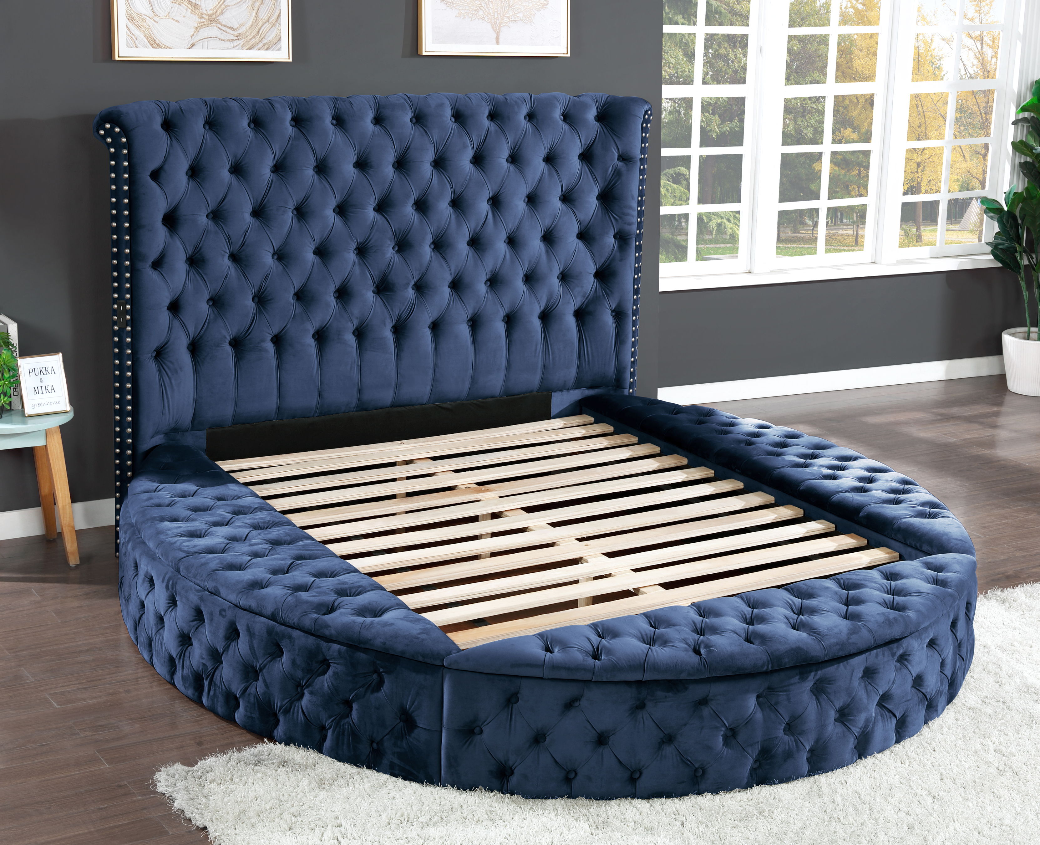 Galaxy Home Hazel Blue Velvet Queen Bed