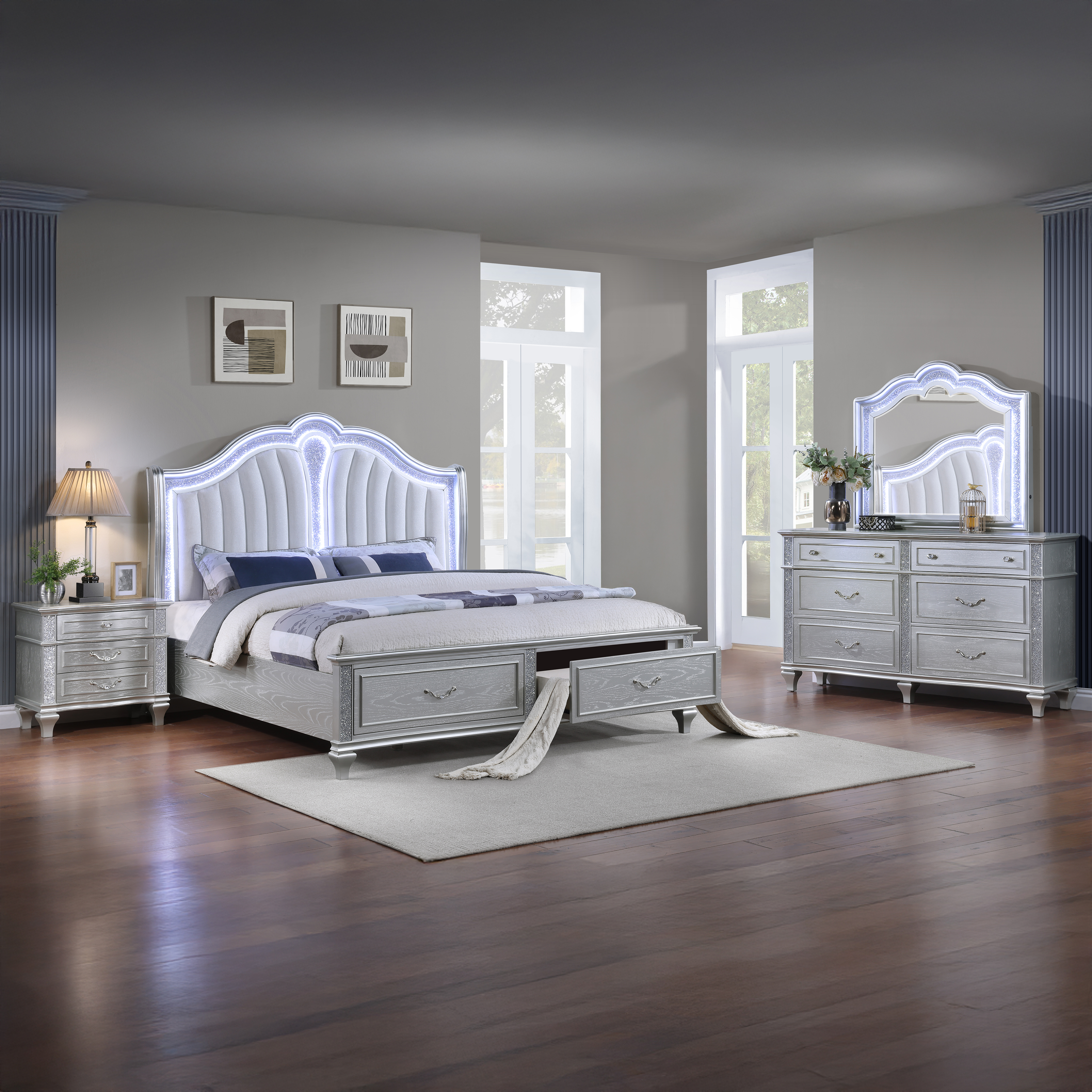 Galaxy Home Mystic Silver 4pc Queen Bedroom Set