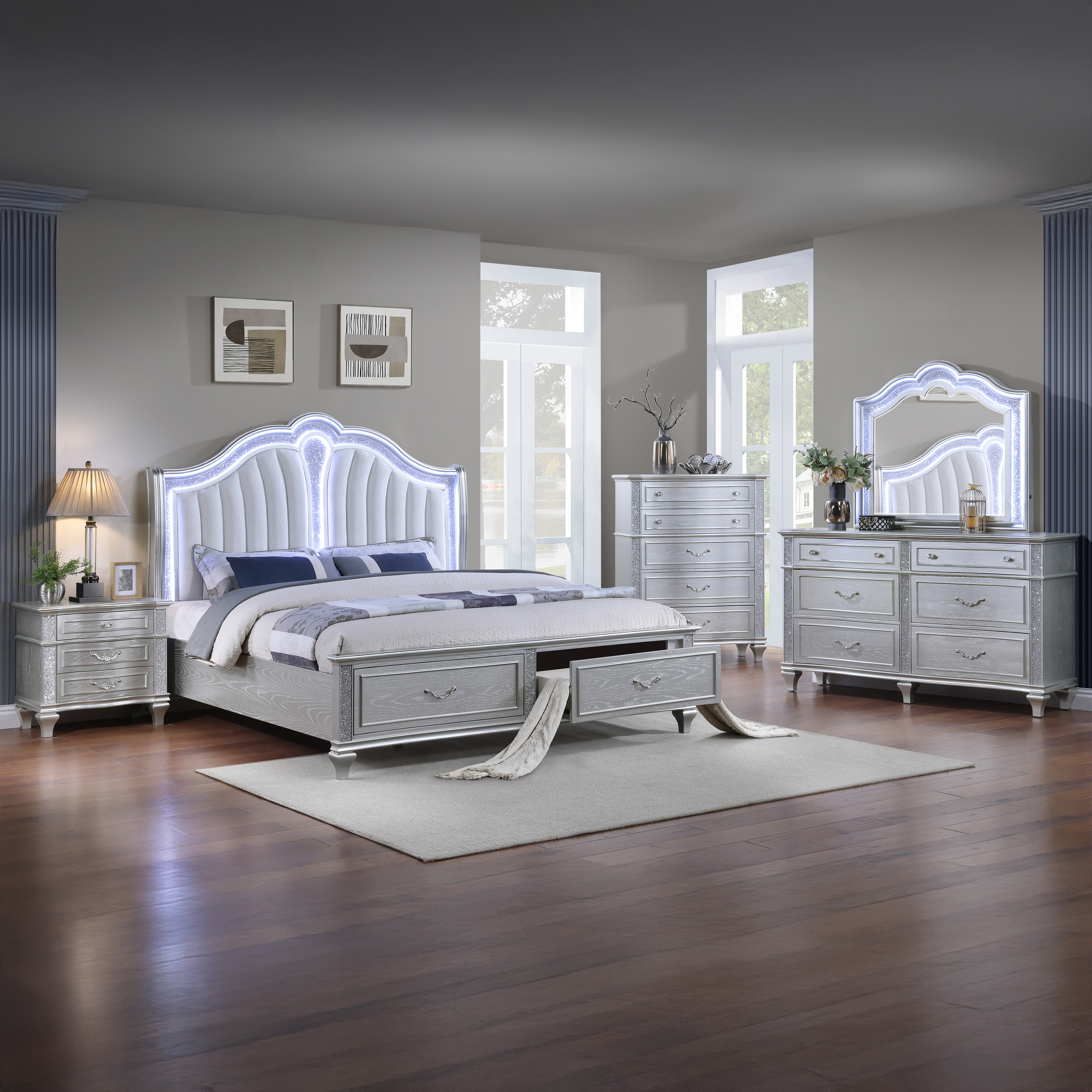Galaxy Home Mystic Silver 5pc Queen Bedroom Set