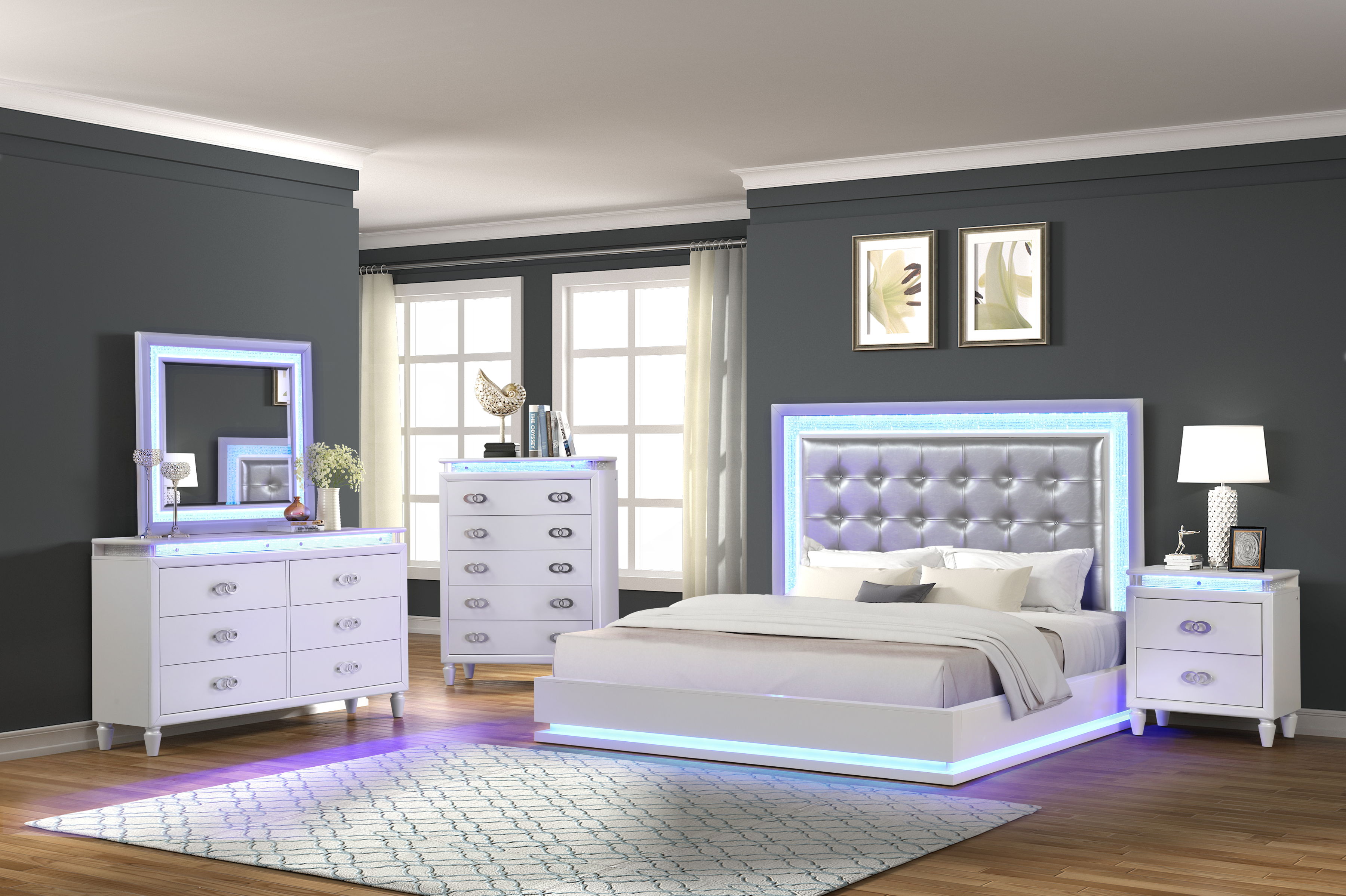 Galaxy Home Passion Milky White 5pc Bedroom Set with Queen Bed