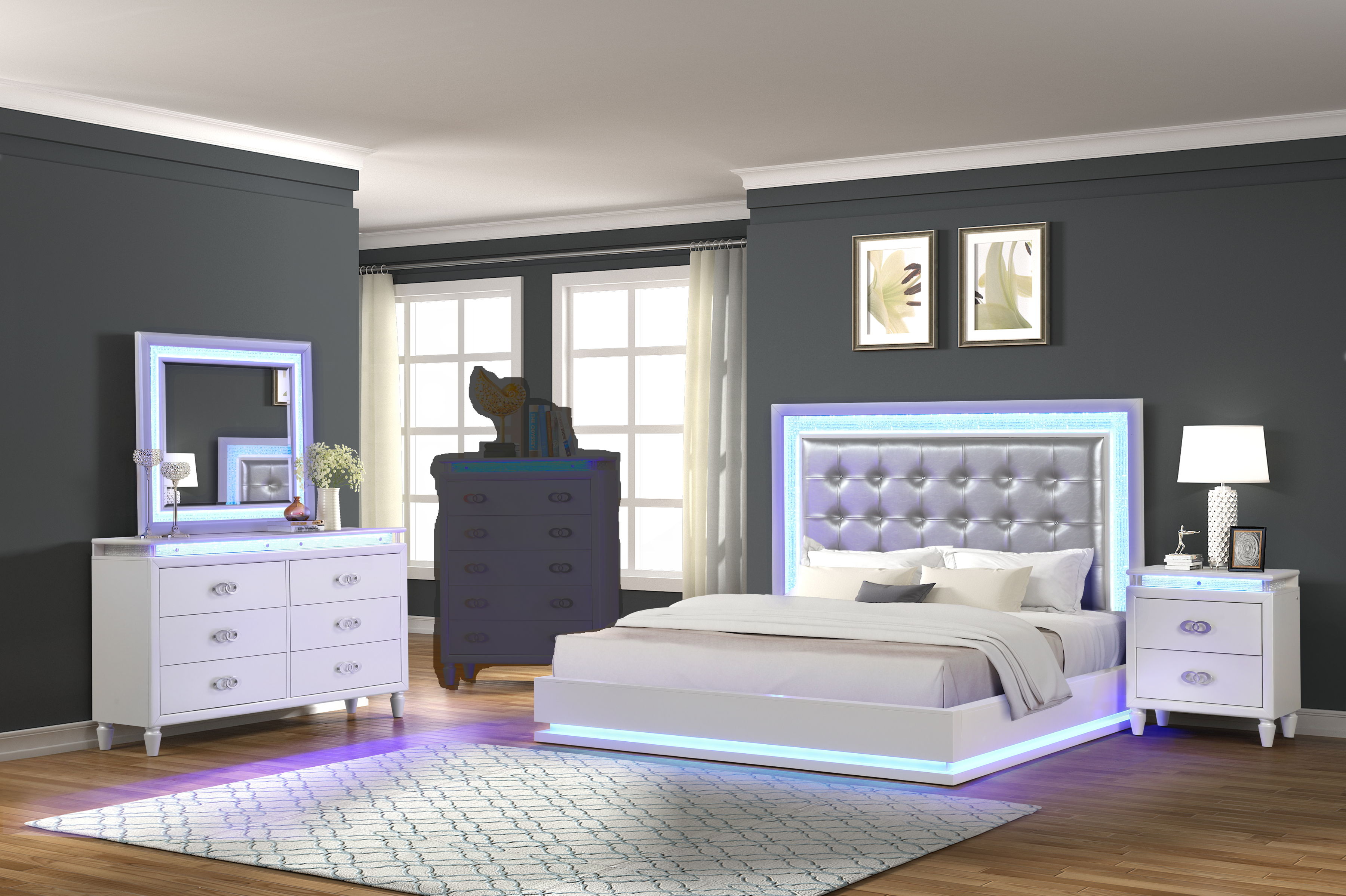 Galaxy Home Passion Milky White 4pc Bedroom Set with Queen Bed