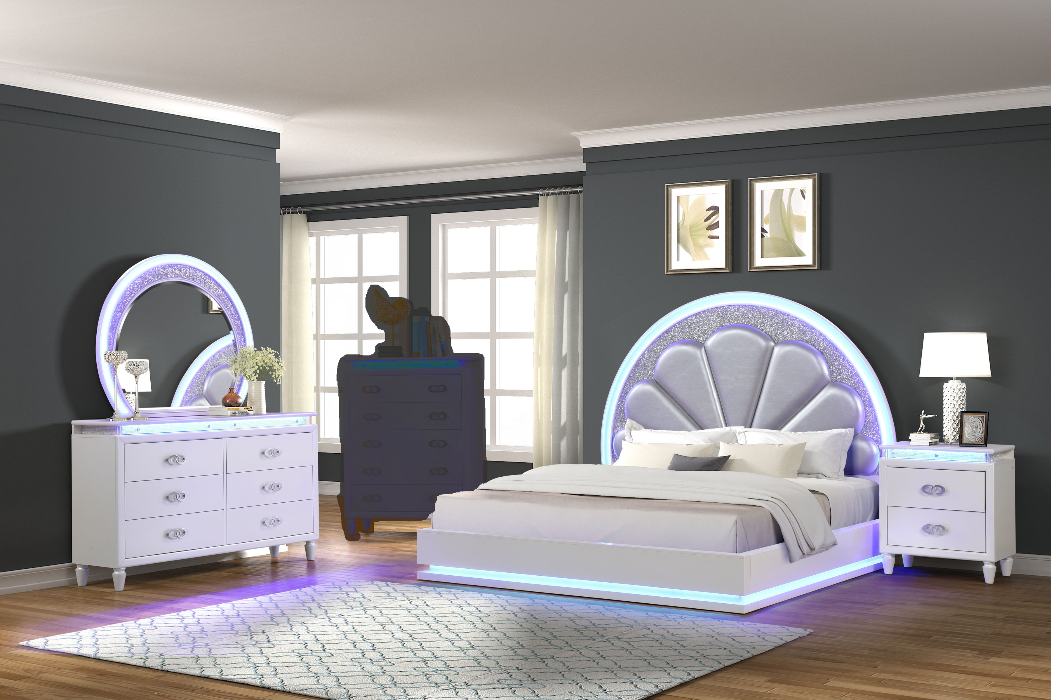 Galaxy Home Perla Milky White 4pc Bedroom Set with Queen Bed