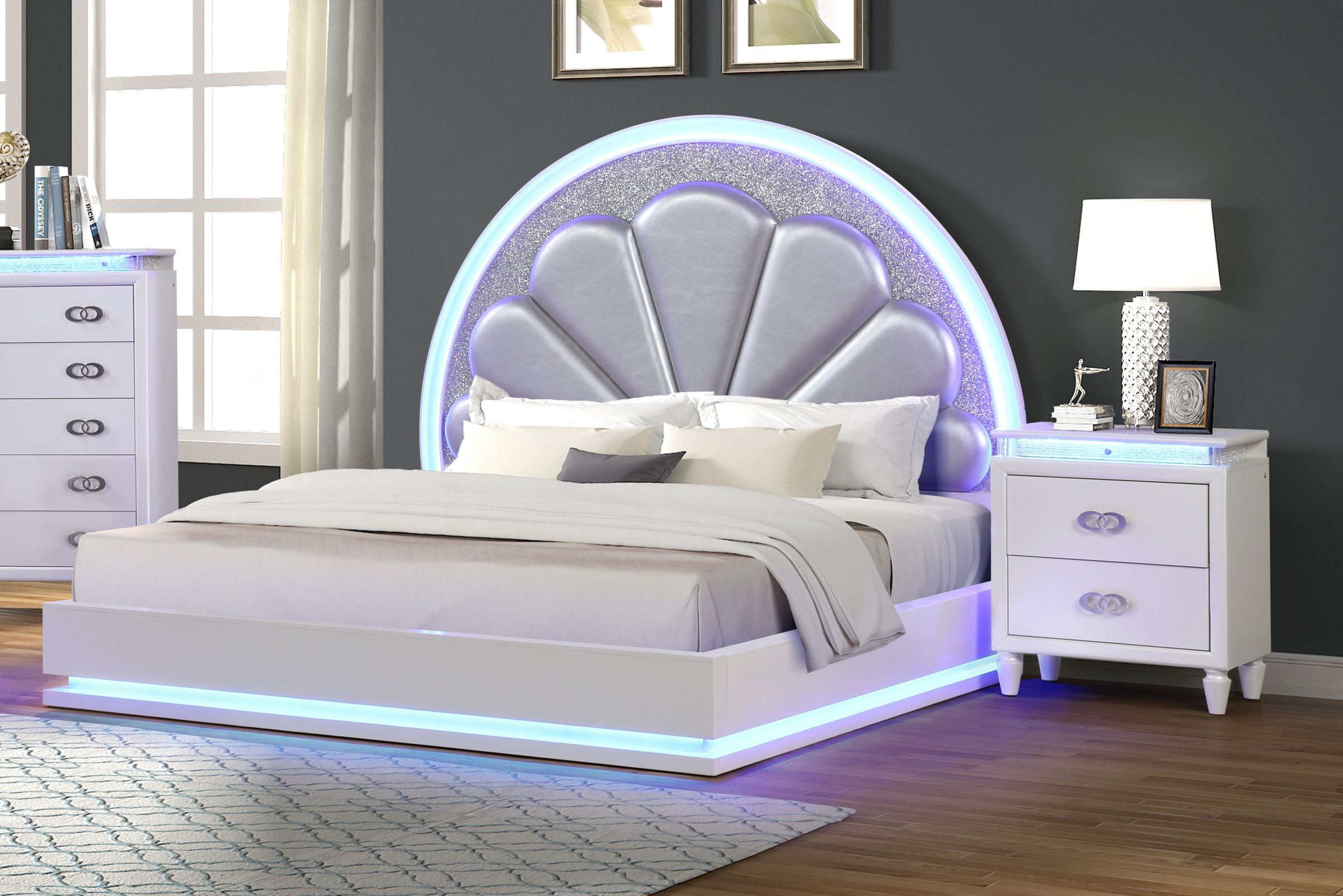 Galaxy Home Perla Milky White 2pc Bedroom Set with Queen Platform Bed