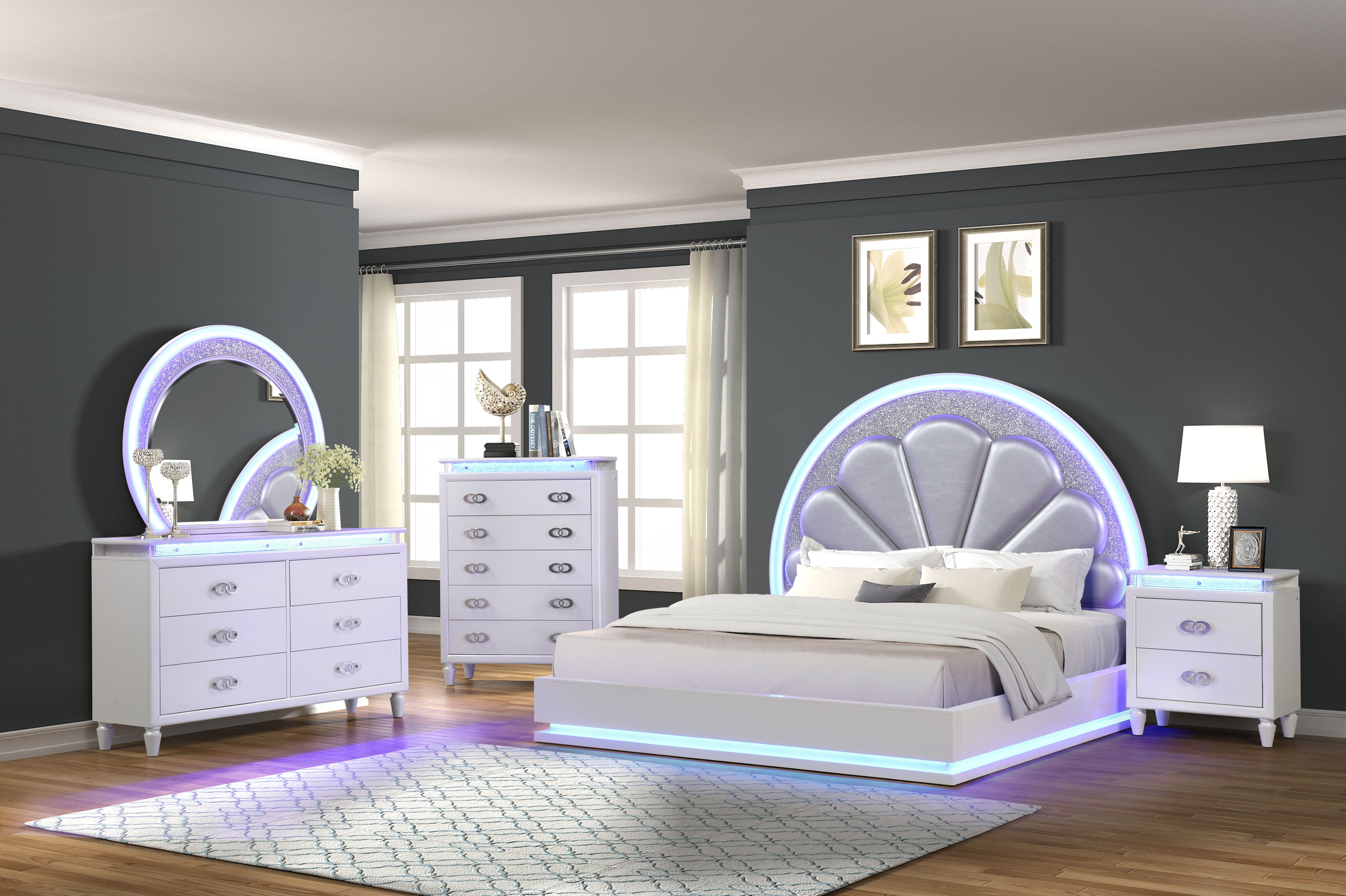 Galaxy Home Perla Milky White 5pc Bedroom Set with King Bed