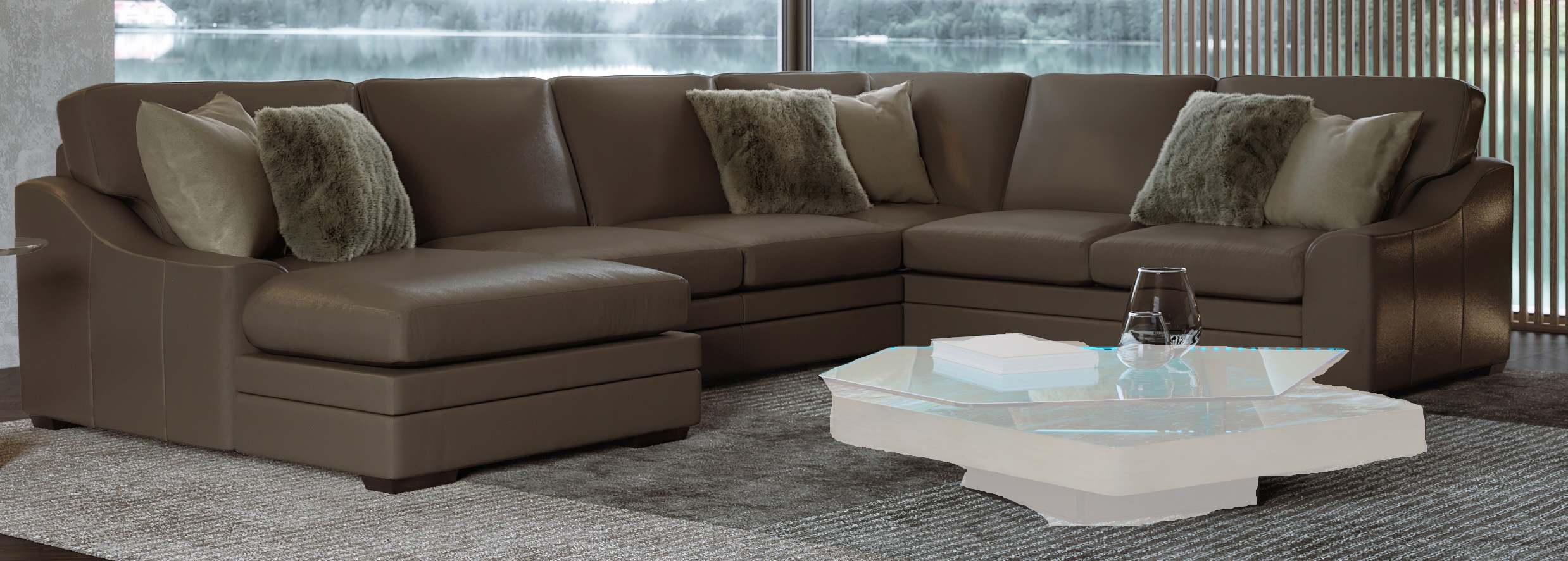 GTR Grayson Mushroom Leather Left Arm Chaise Corner Sectional