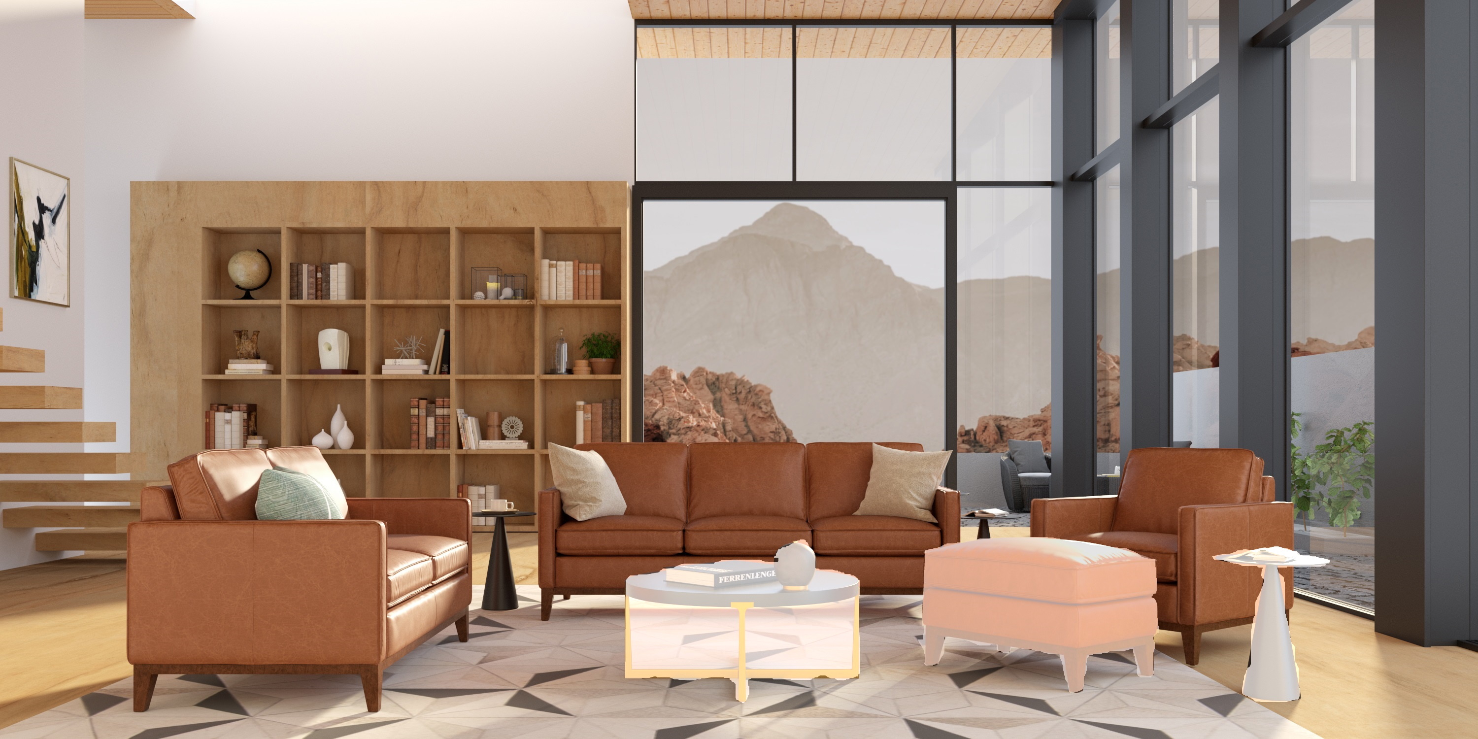 GTR Metropole Tan Leather 3pc Living Room Set