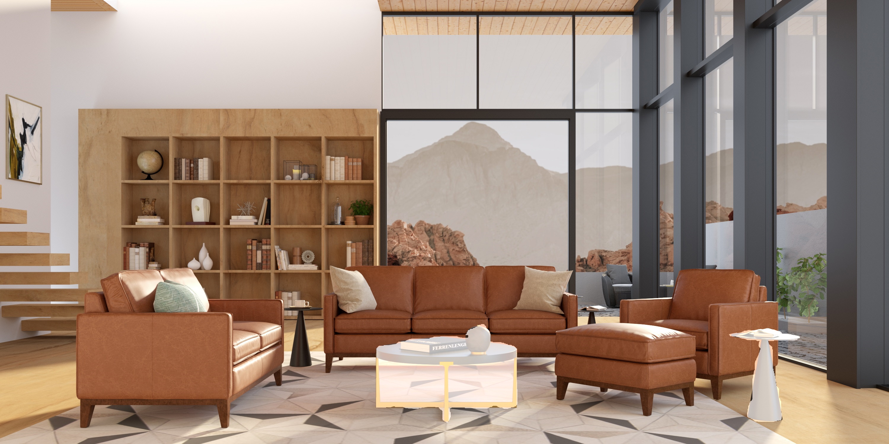 GTR Metropole Tan Leather 4pc Living Room Set